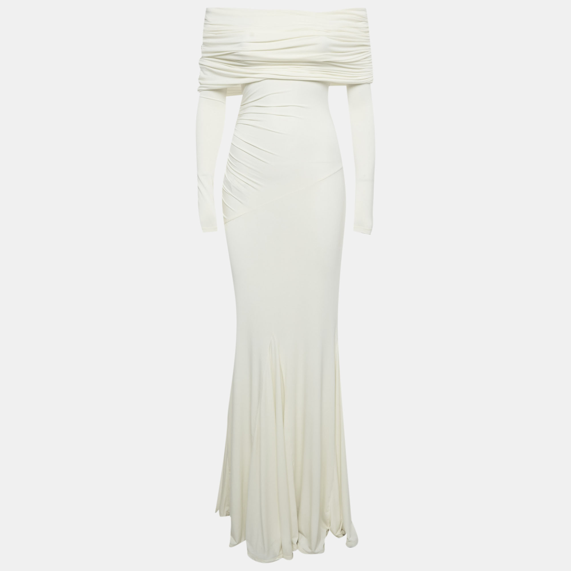 

Helsa White Off Shoulder Jersey Lotta Maxi Dress S