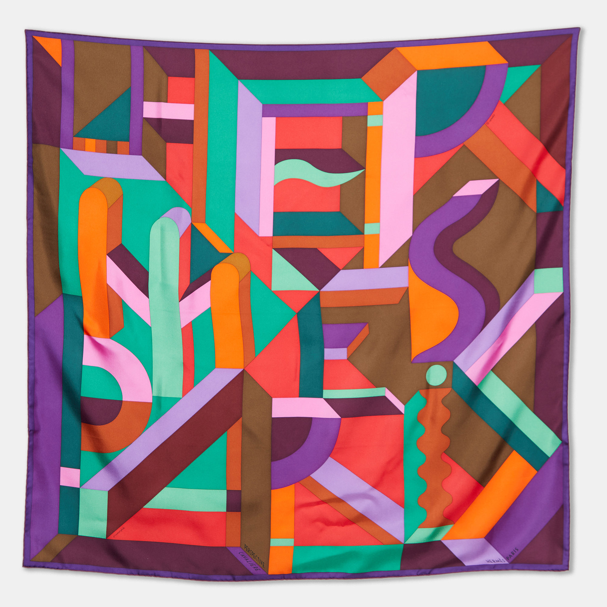 

Hermes Multicolor Perspective Cavaliere Silk Scarf