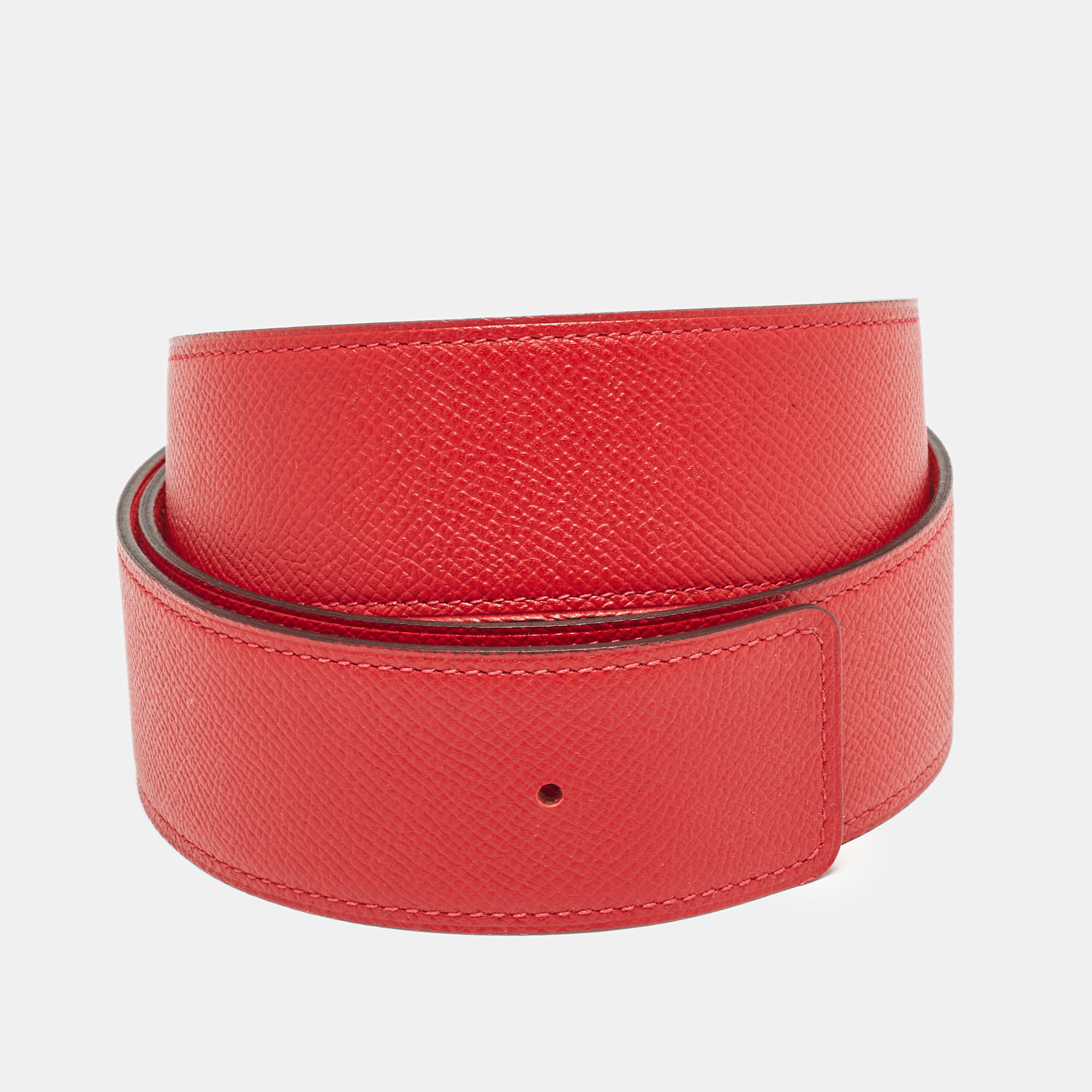 Pre-owned Hermes Hermès Rouge Casaque/jaipur Epsom Leather Reversible Belt Strap 95 Cm In Red