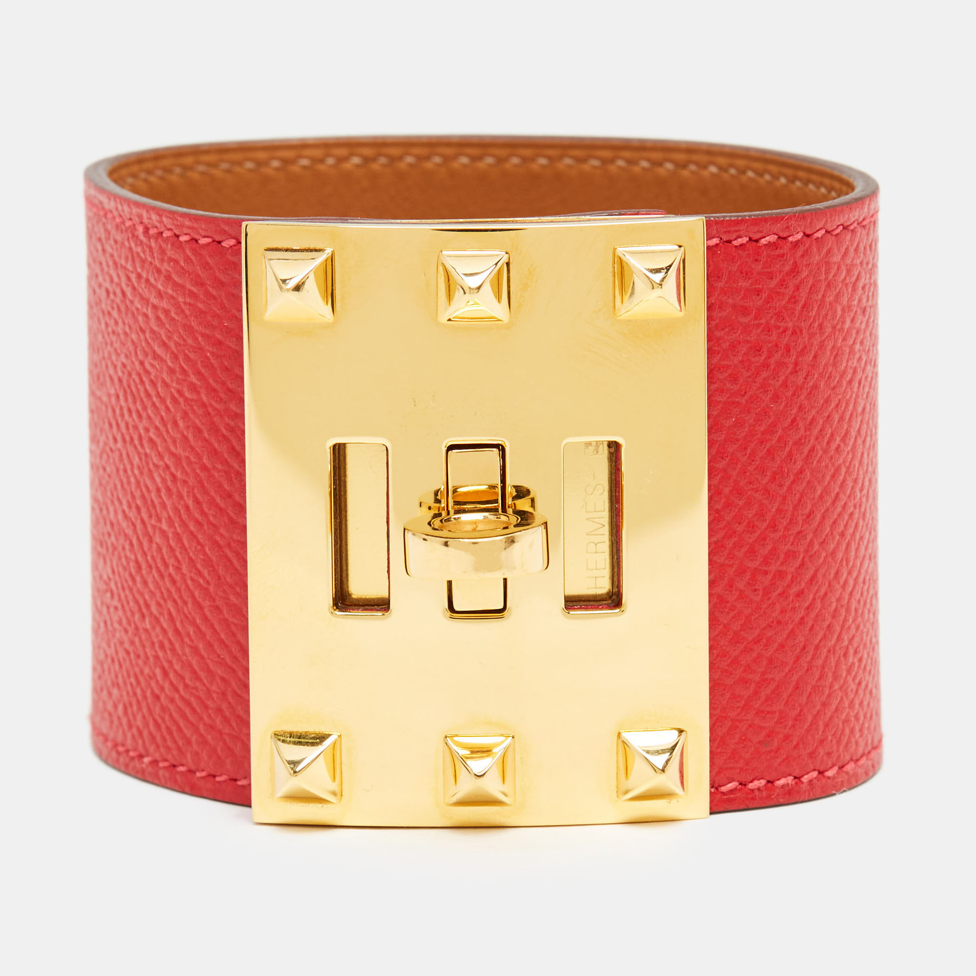 Pre-owned Hermes Hermès Kelly Dog Red Leather Gold Plated Bracelet