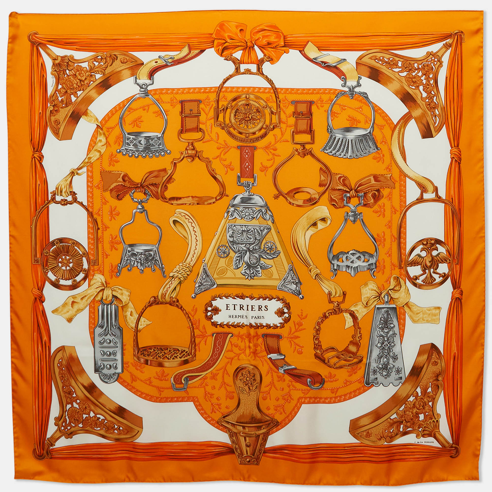 

Hermes Orange Silk Twill Etriers Scarf