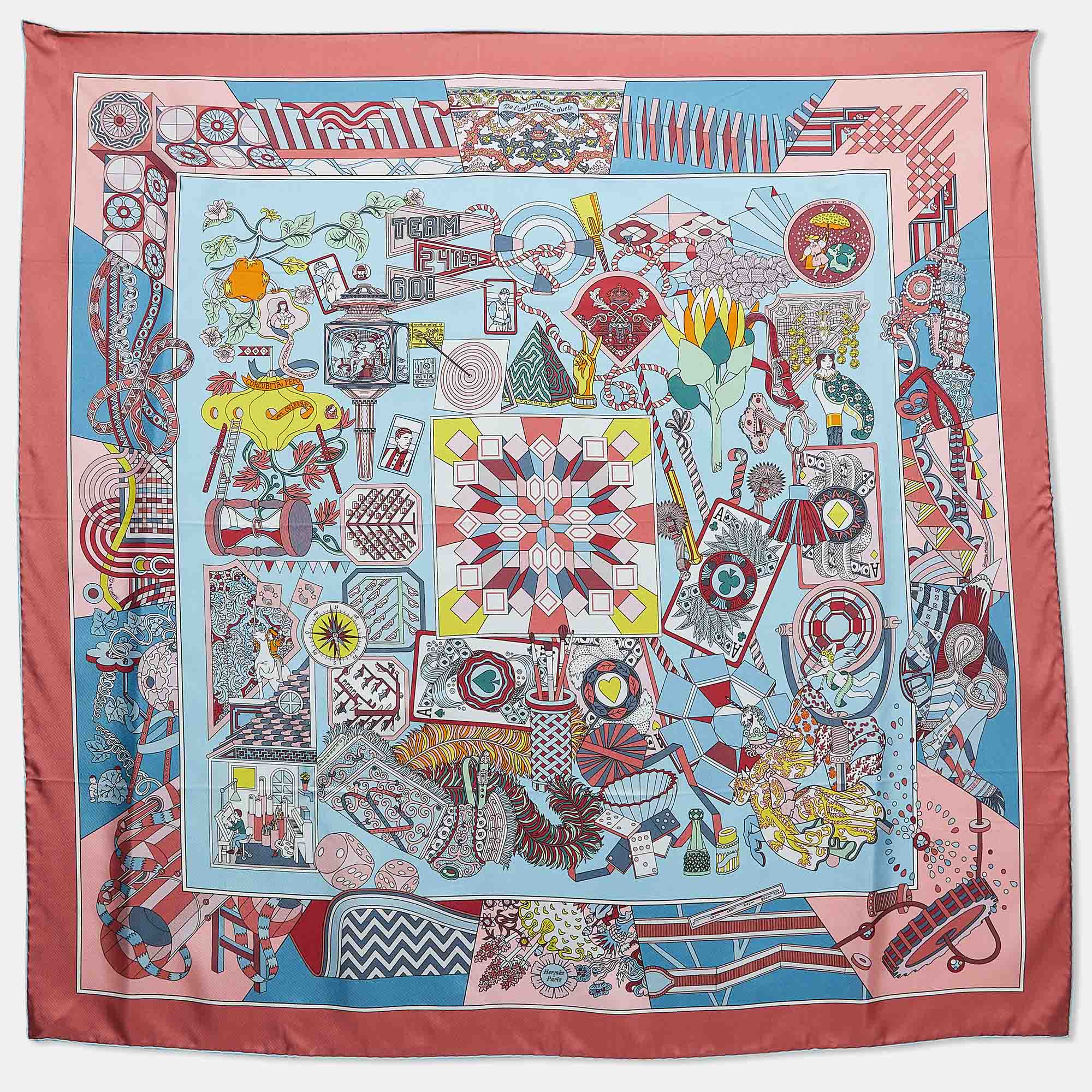 

Hermès Blue/Pink Printed Silk Double Face De L'Ombrelle Scarf