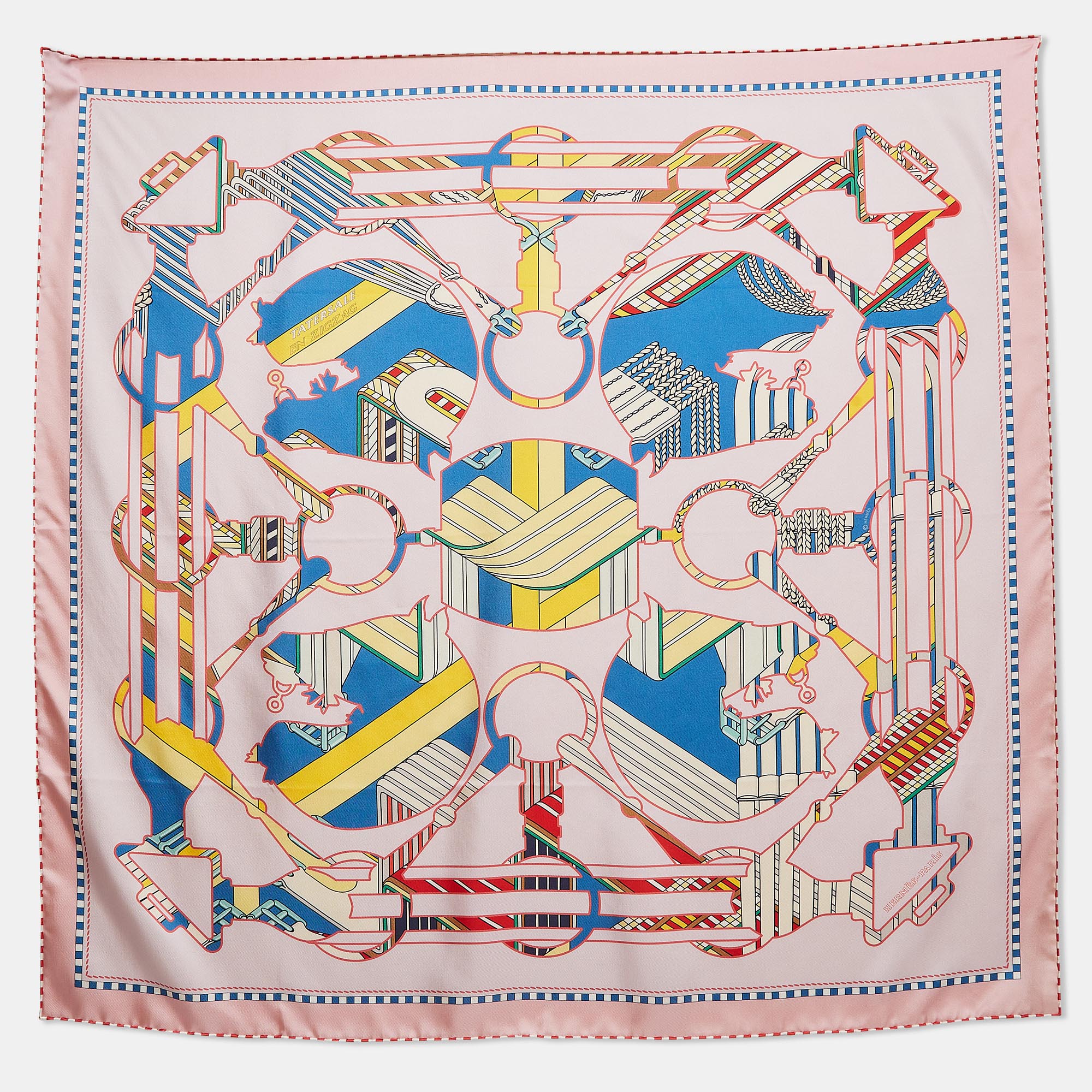 Hermès Pink/Yellow Printed Silk Double Face Tatersale En Zigzag Scarf