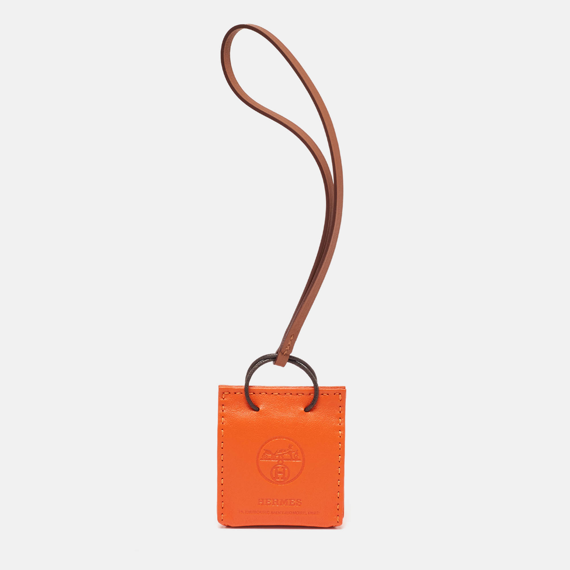 

Hermes Feu/Gold Milo Lambskin and Swift Leather Shopping Bag Charm, Orange