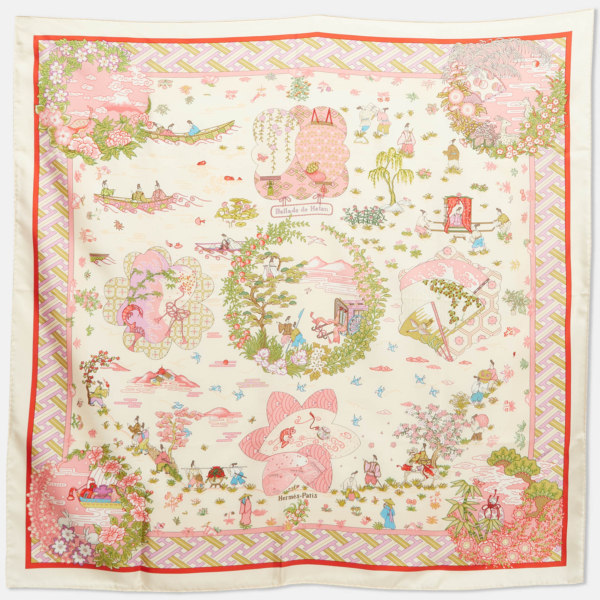 

Hermes Pink Printed Silk Ballade De Heian Scarf