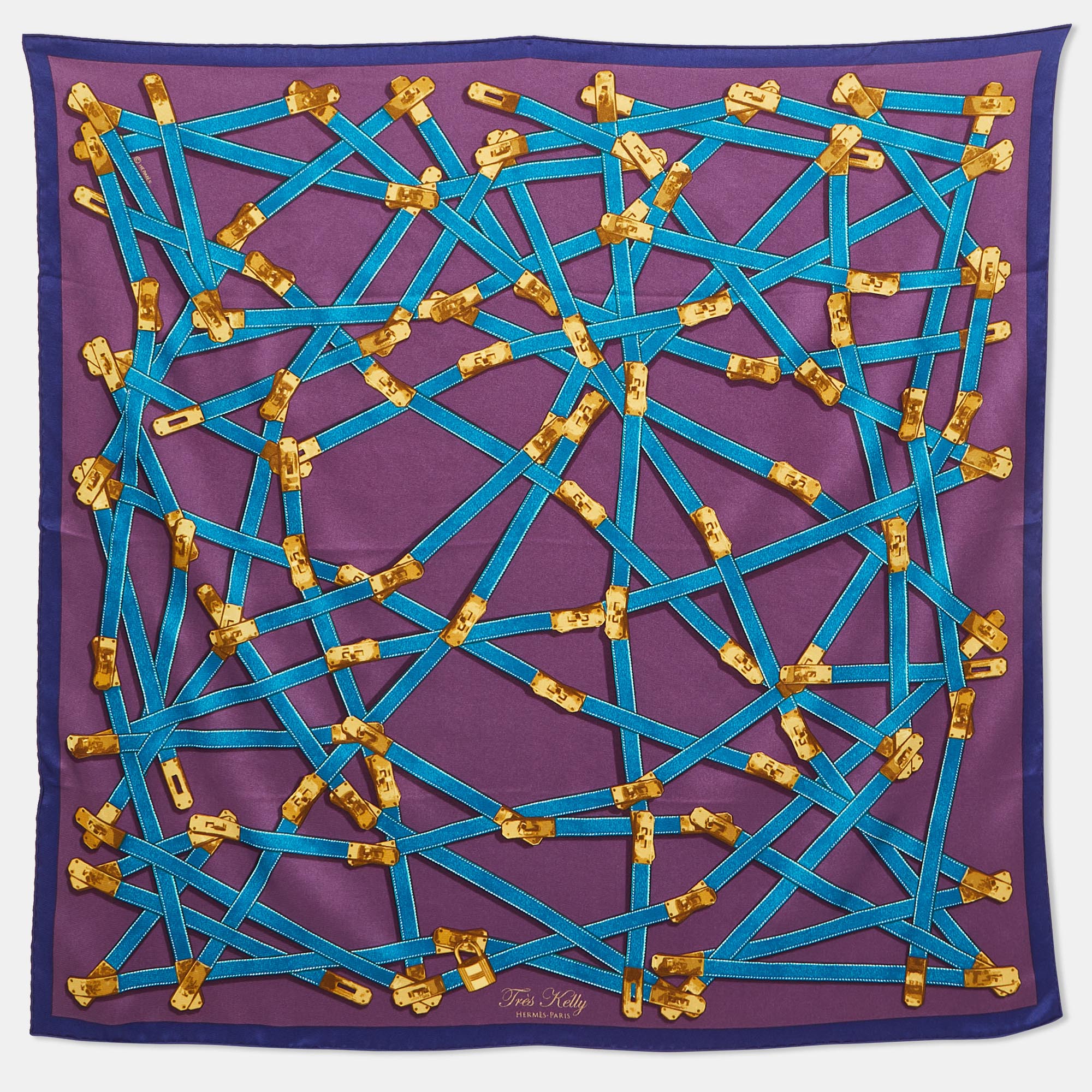 

Hermes Purple/Indigo Tres Kelly Silk Scarf