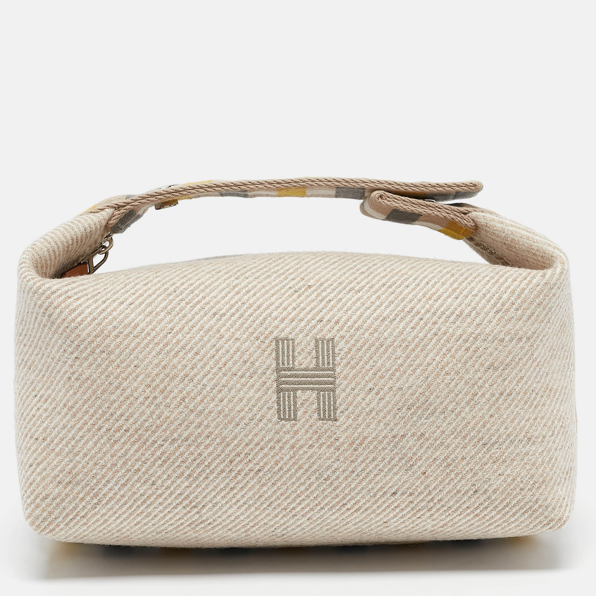 

Hermès Seigle Wool Small Bride-a-Brac Au Carre Pouch, Beige