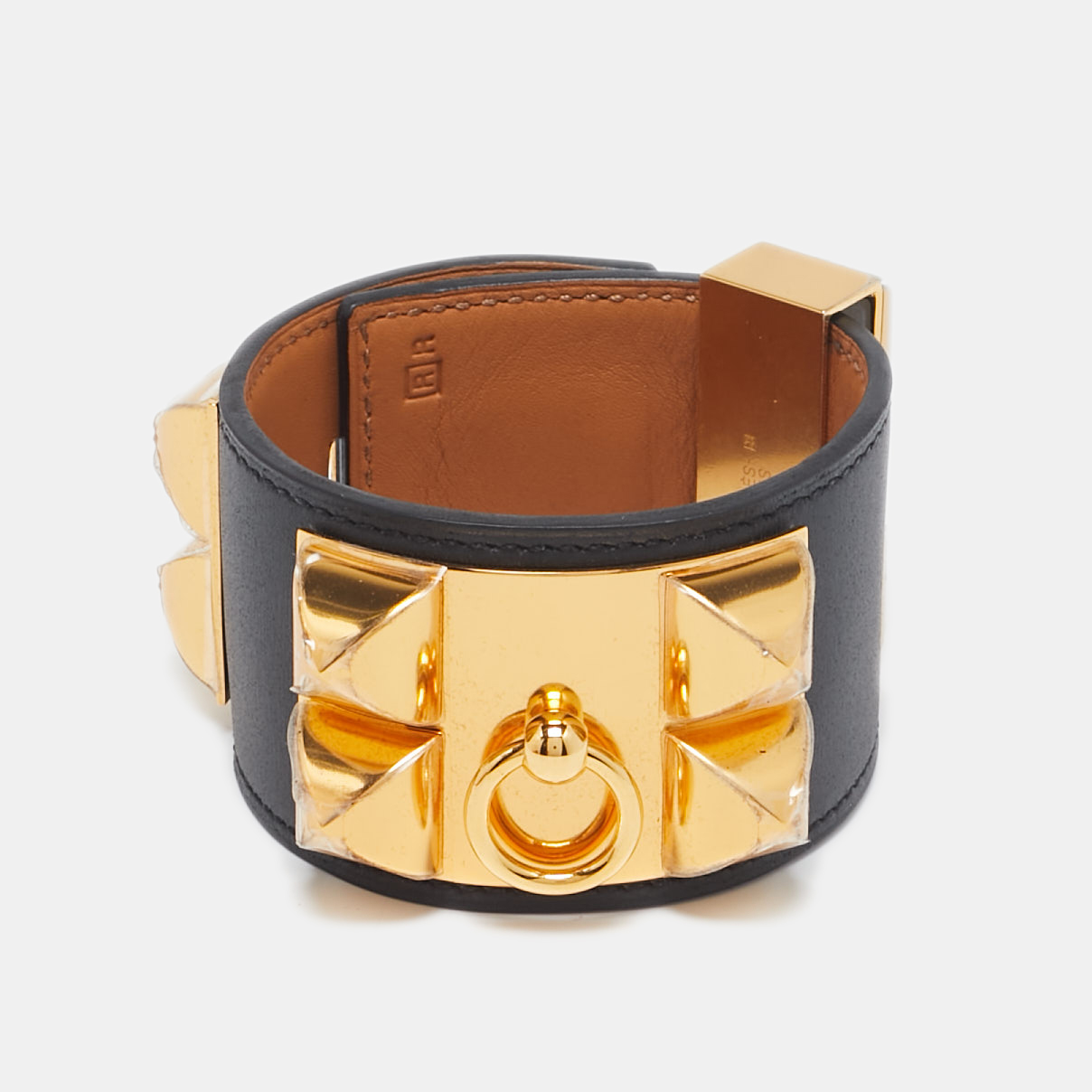 

Hermes Collier de Chien Black Leather Gold Plated Cuff Bracelet