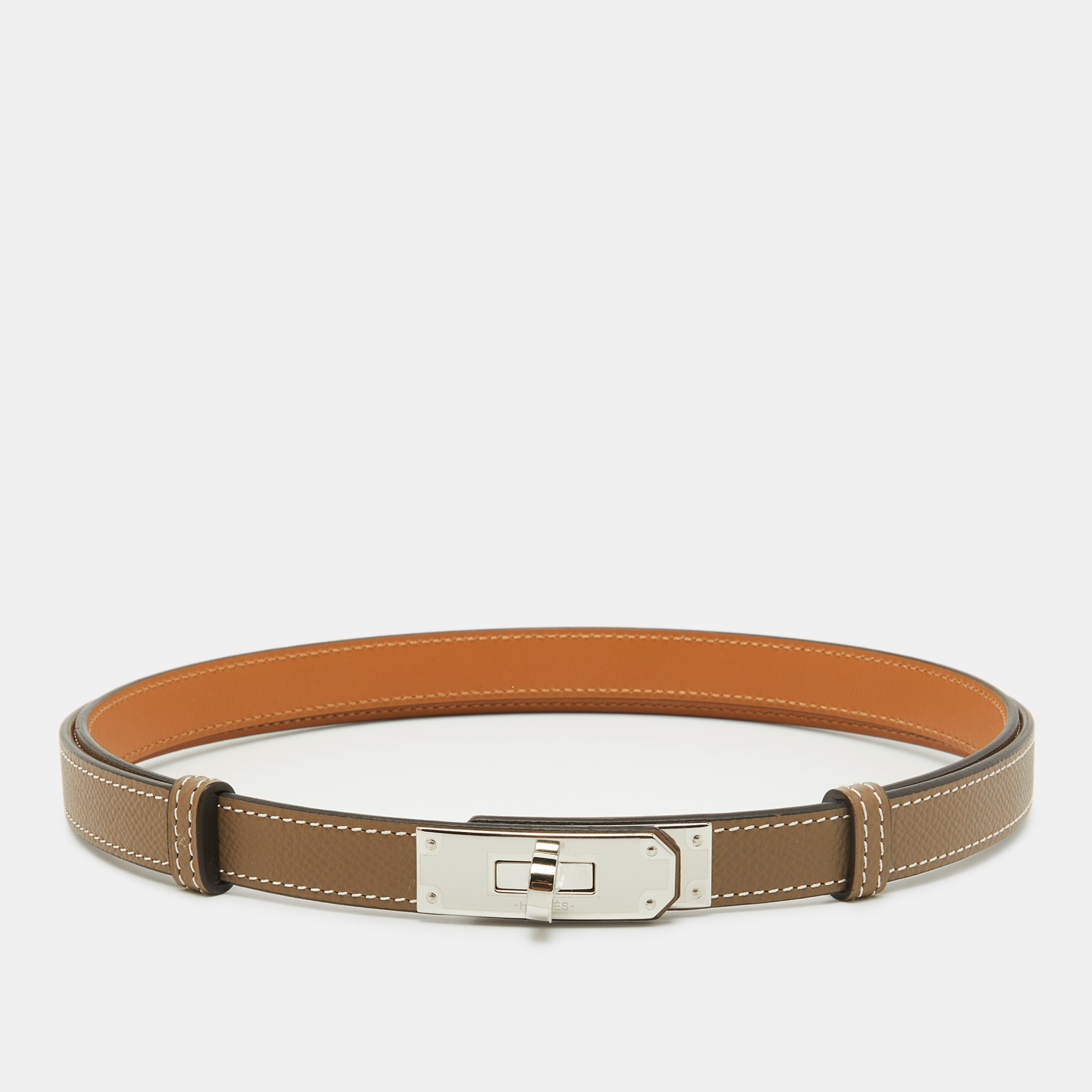 

Hermès Etoupe Epsom Leather Palladium Finish Kelly 18 Adjustable Belt, Grey