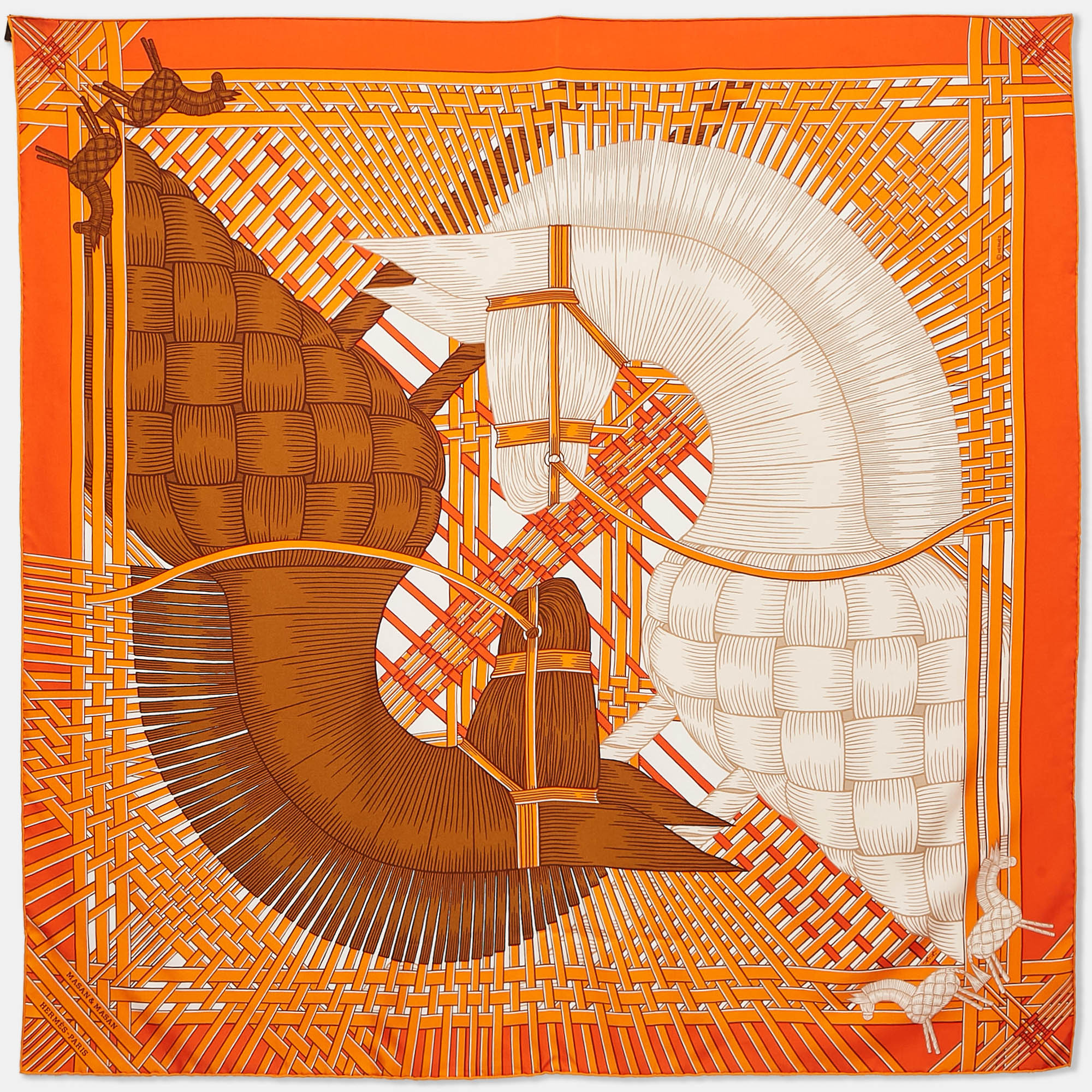 

Hermès Orange Print Silk Masan & Masan Scarf