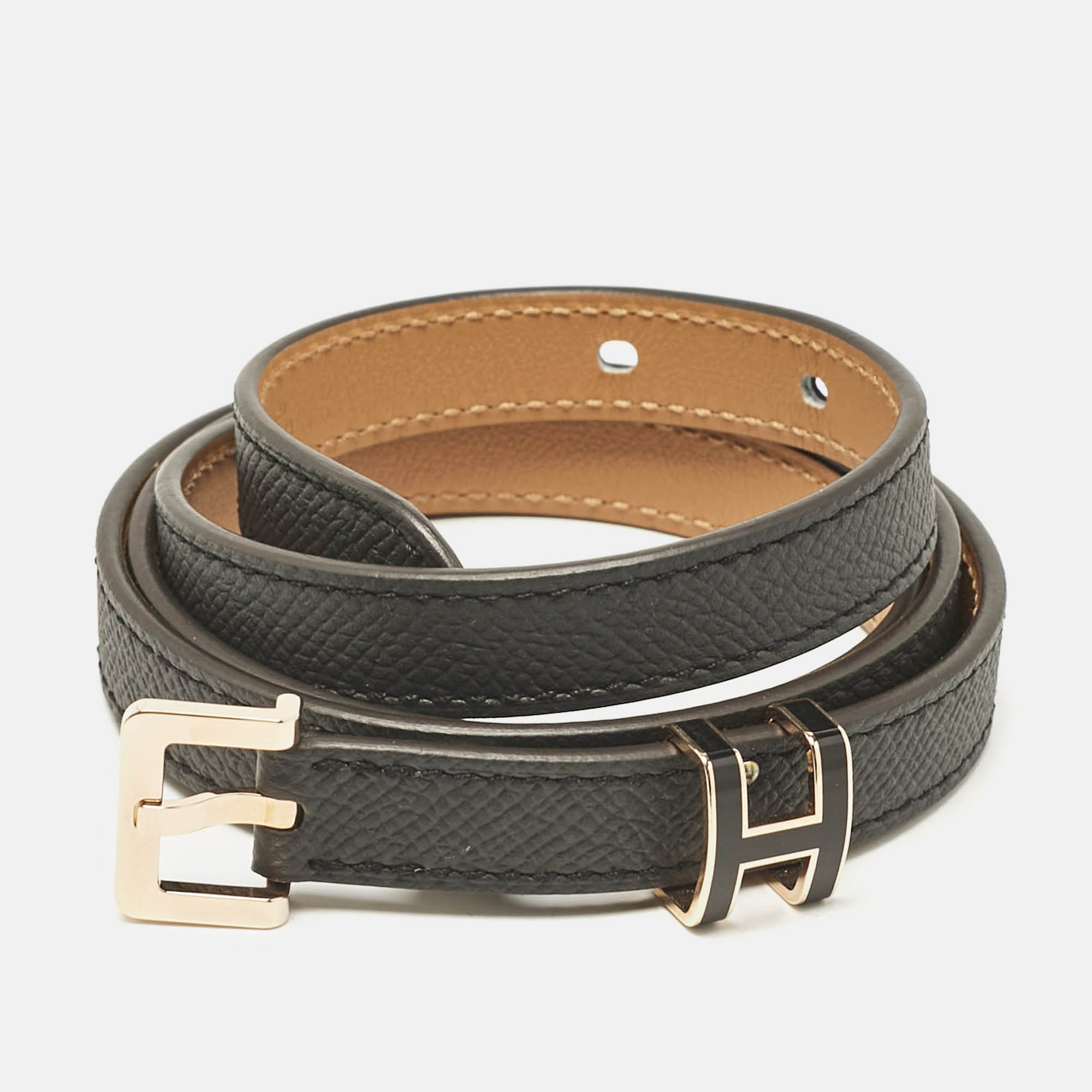 

Hermès Noir Epsom Leather Pop H Buckle Belt, Black