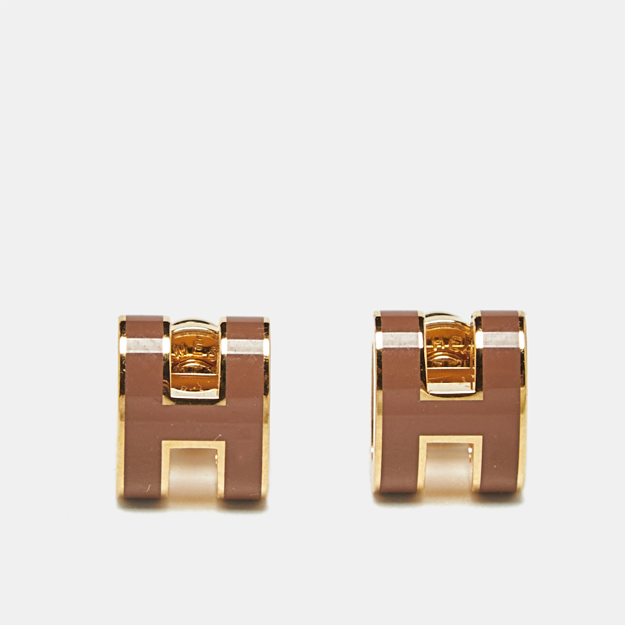 

Hermès Mini Pop H Brown Enamel Gold Plated Earrings