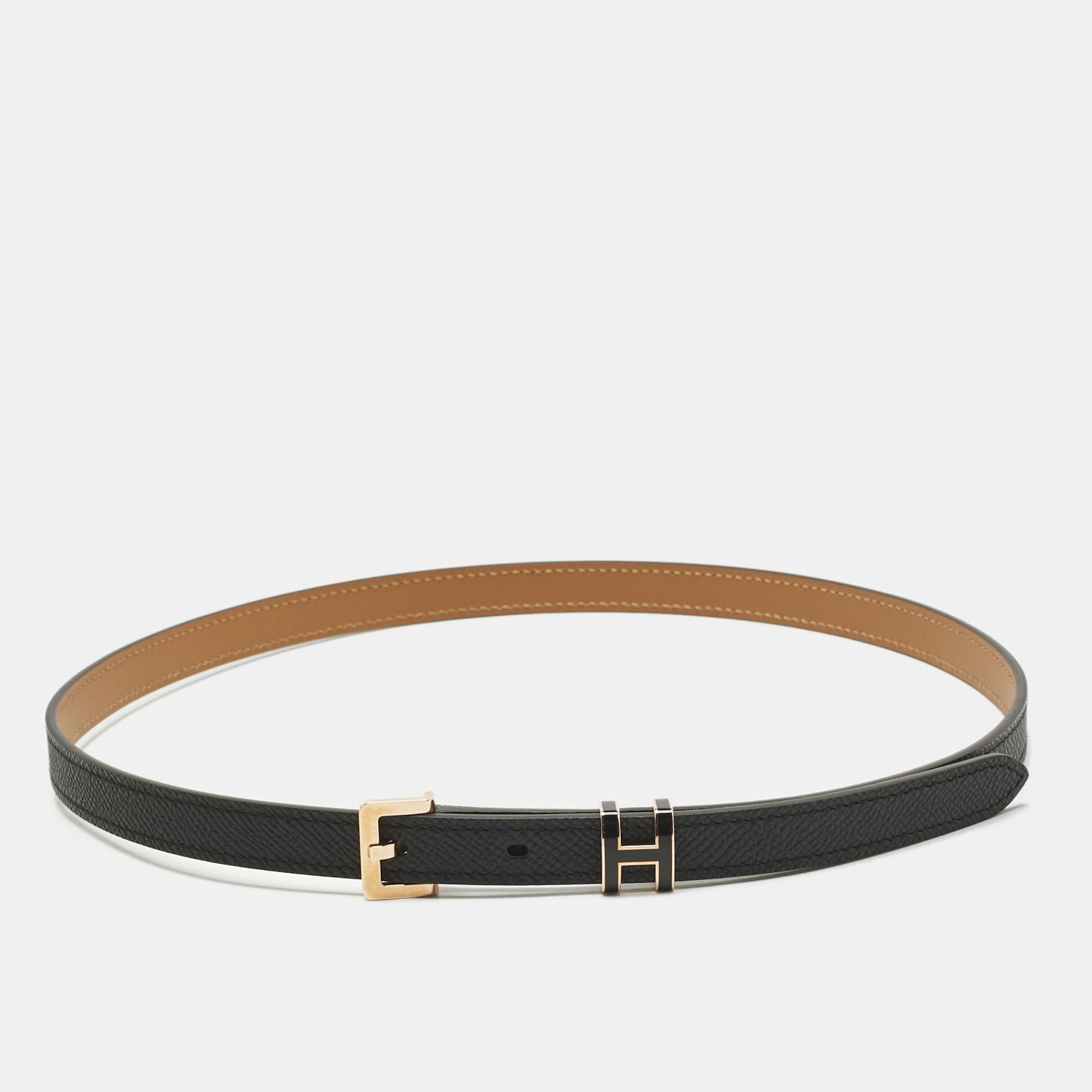 

Hermes Noir Epsom Leather Pop H Buckle Belt, Black