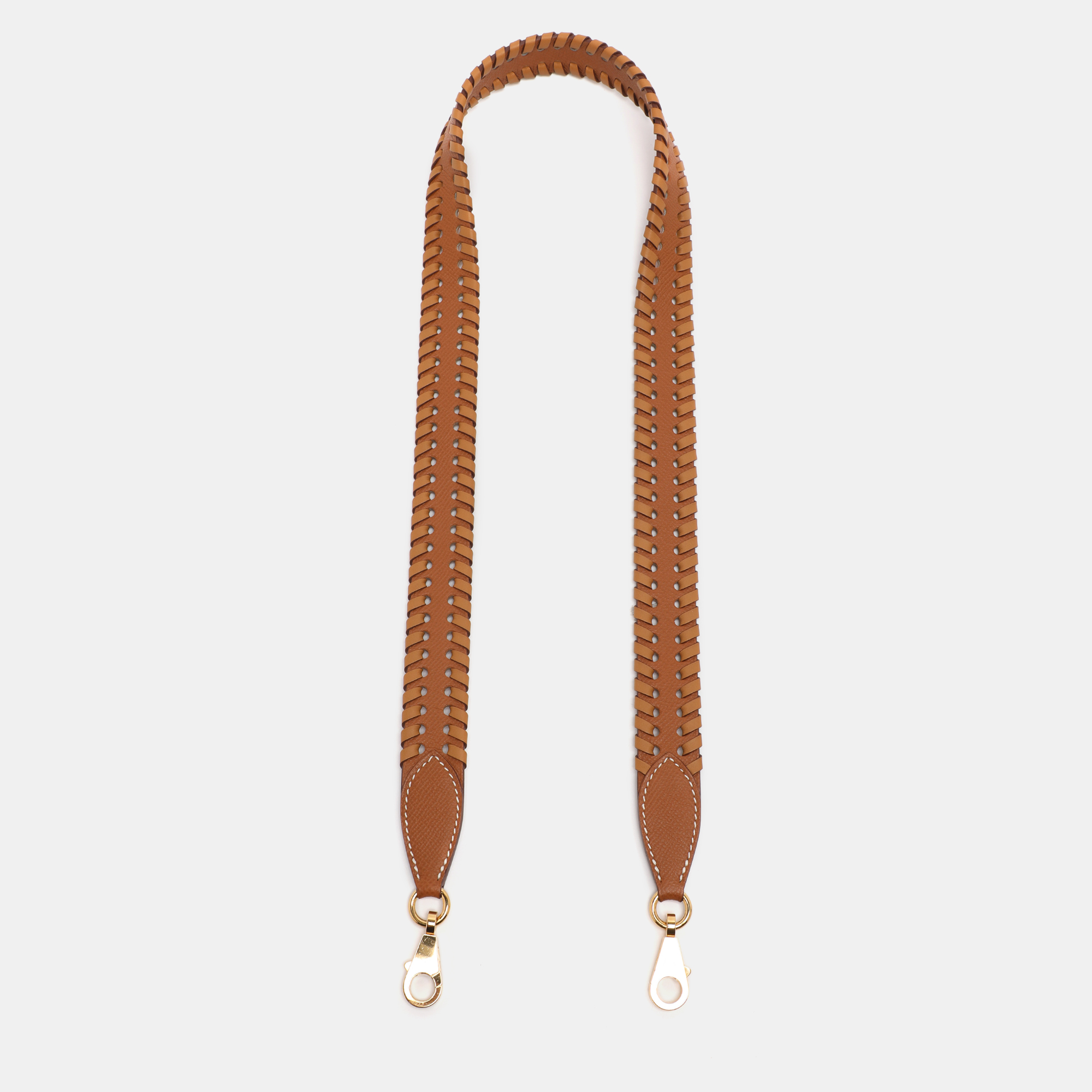 Pre-owned Hermes Hermès Gold/sésame Epsome Leather Tressage Bag Strap In Brown