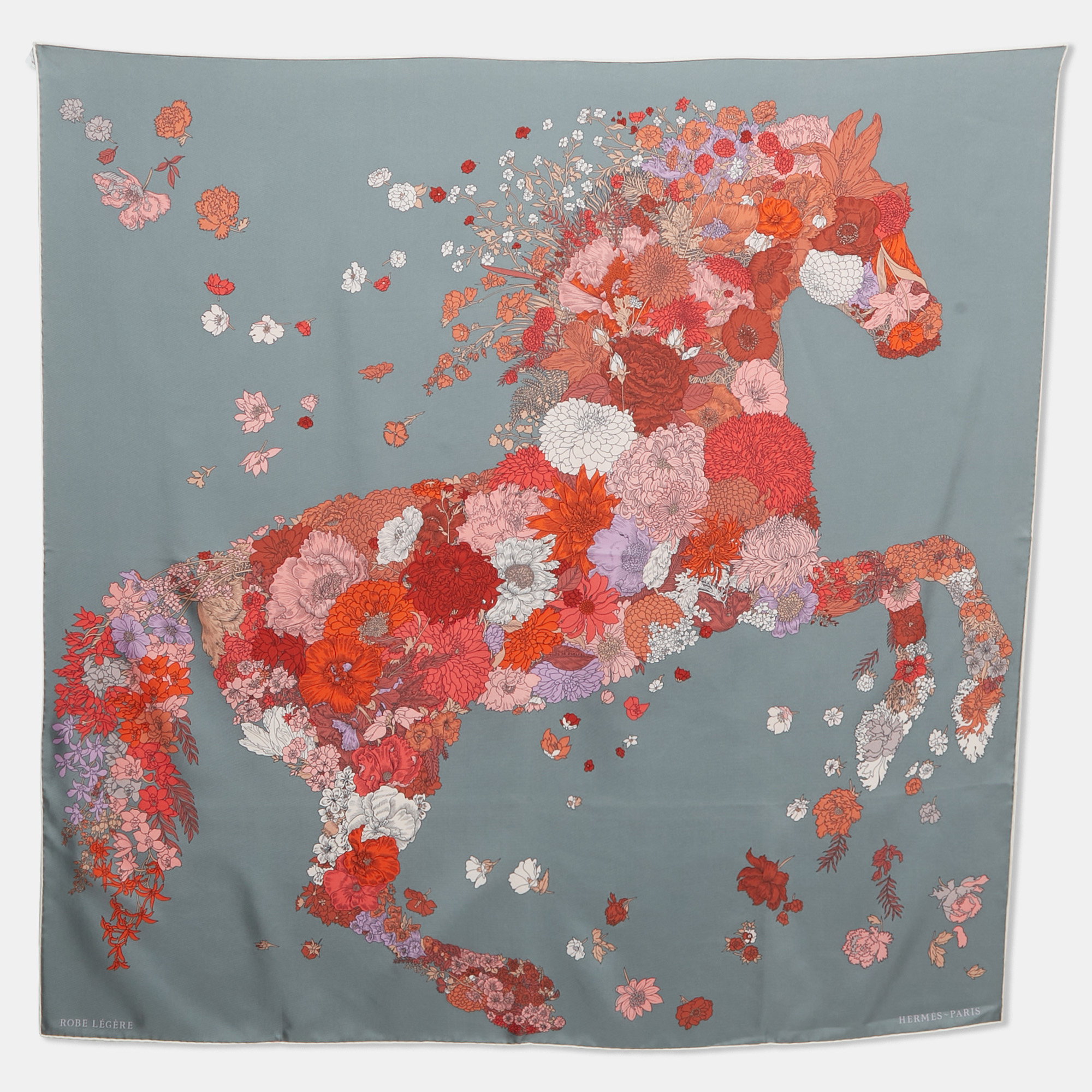 

Hermès Grey Robe Legere Printed Silk Square Scarf