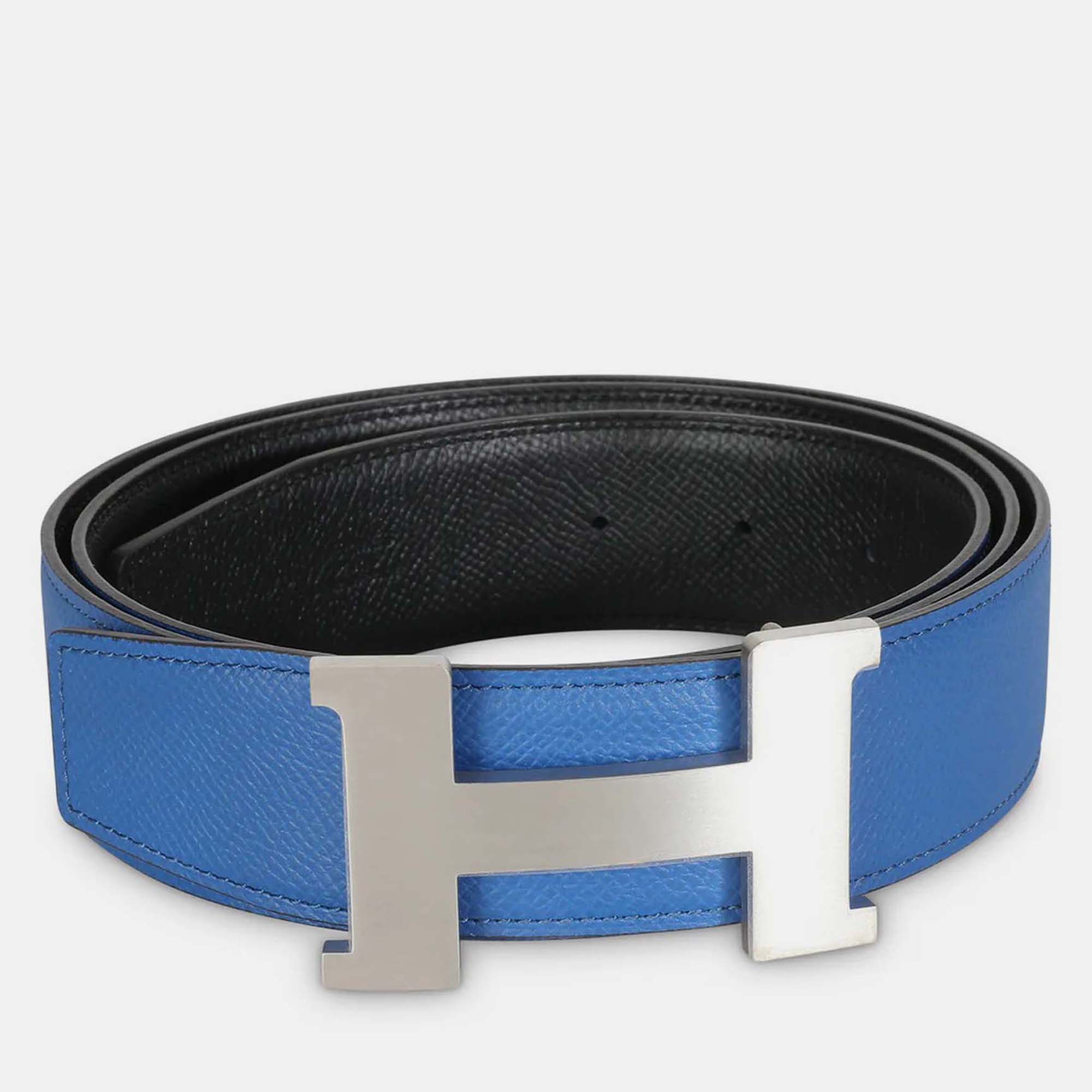 

Hermes Black Bleu Zellige Epsom 38mm Constance H Belt 110, Blue