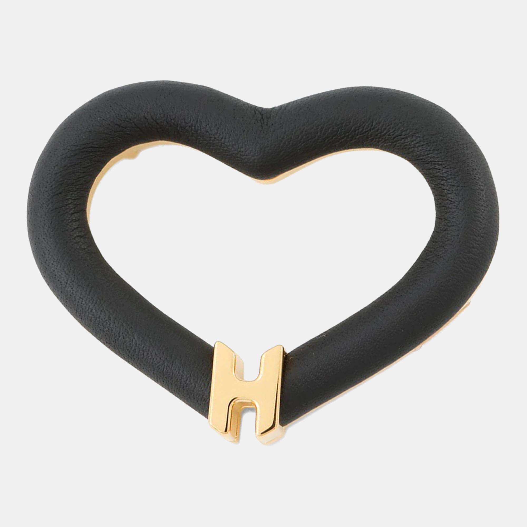 

Hermes Brooch "Au Coeur Du Fauve" Black Swift Leather Gold Plated