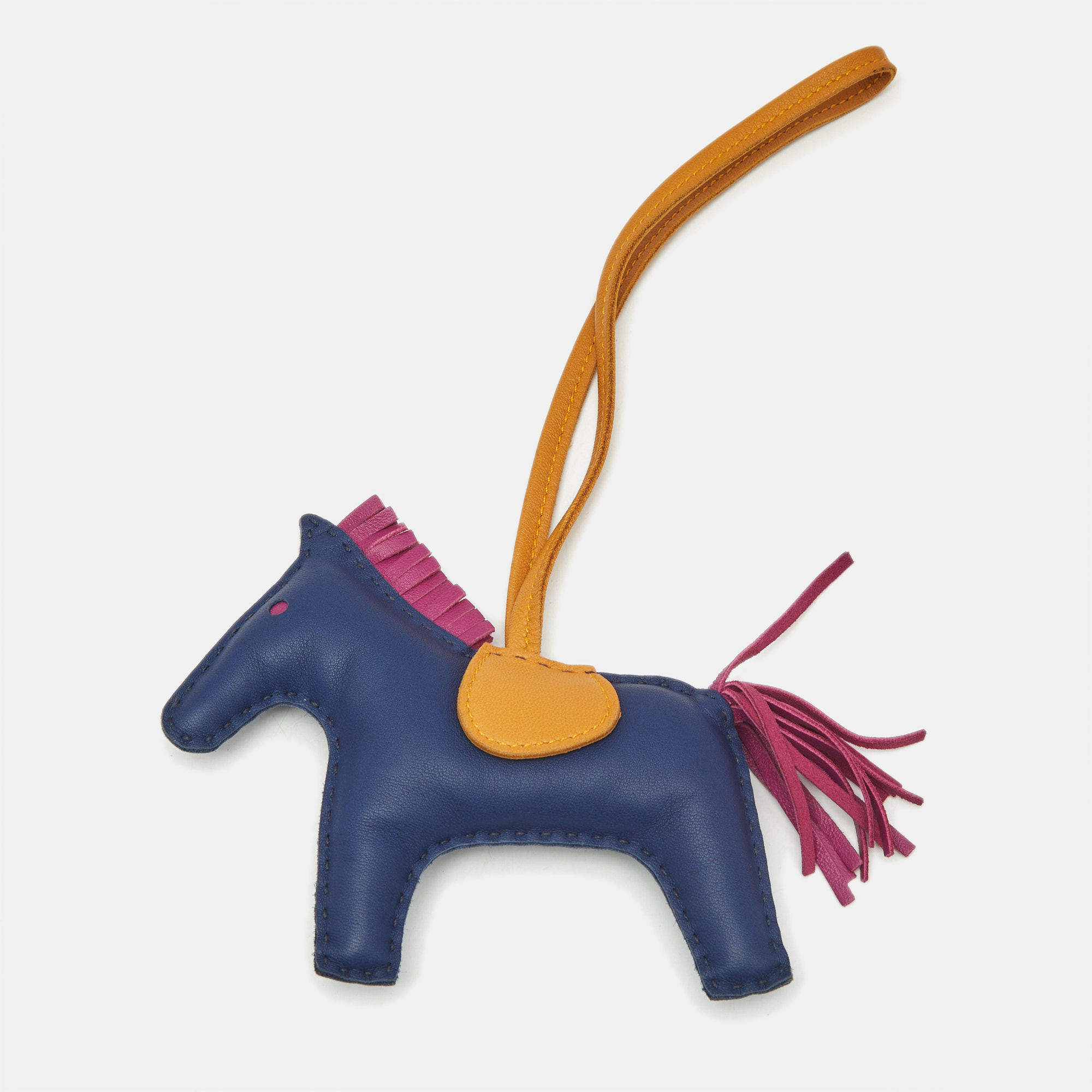 Pre-owned Hermes Hermès Bleu De Malte/anemone/natural Milo Leather Grigri Rodeo Bag Charm Mm In Multi