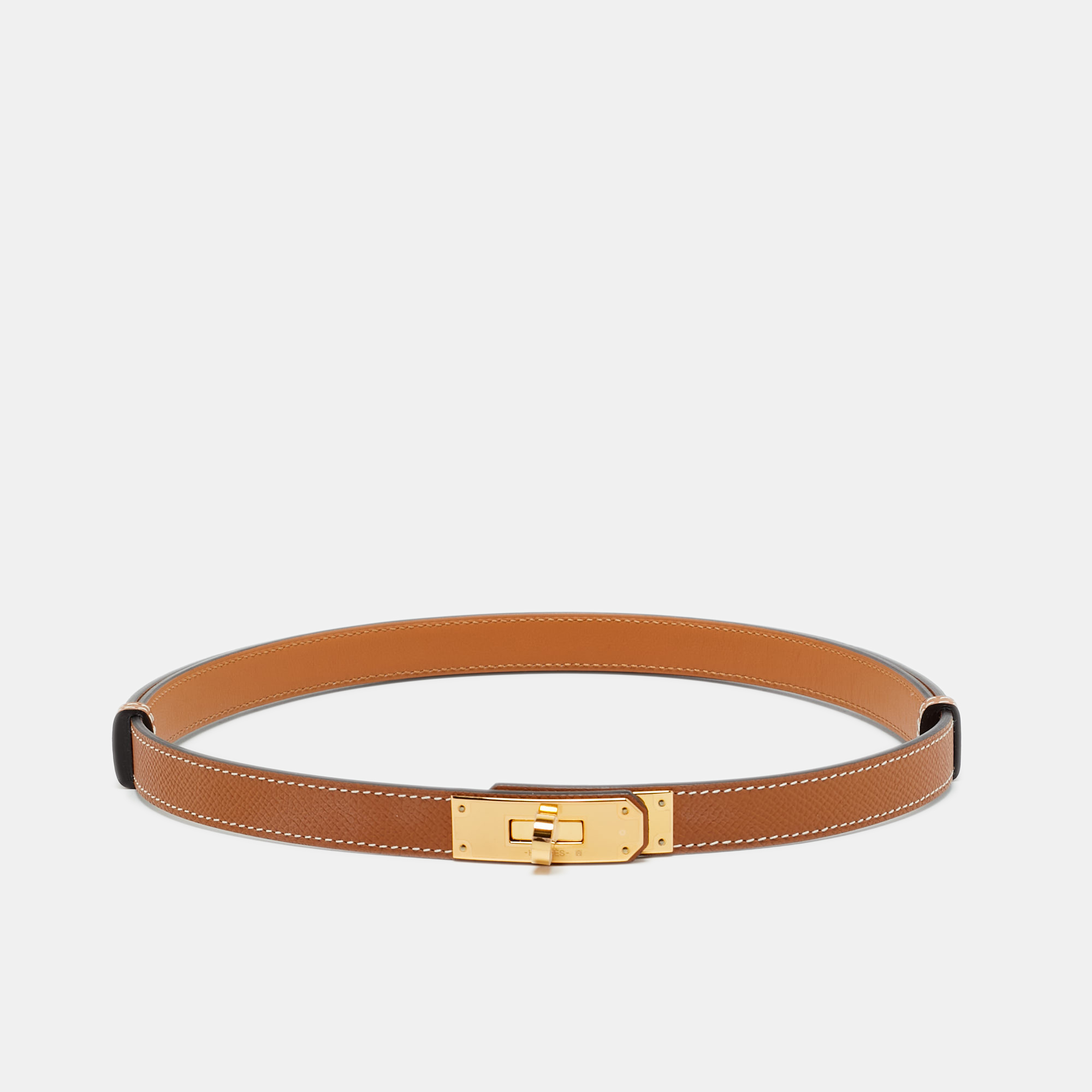 

Hermes Gold Epsom Leather Gold Finish Kelly 18 Adjustable Belt, Brown