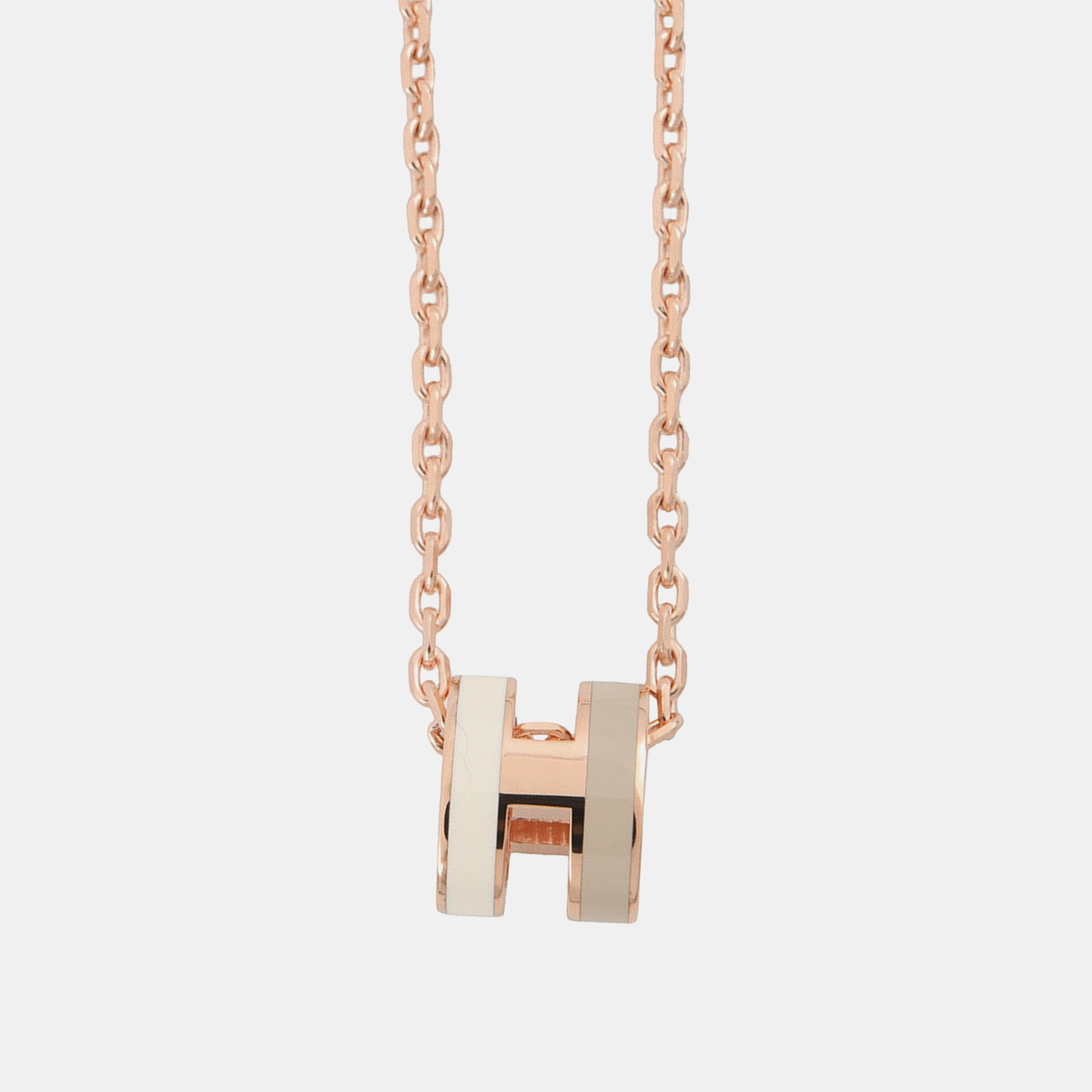 Pre-owned Hermes Pop H Necklace Rocabar White/marron Glac Metal