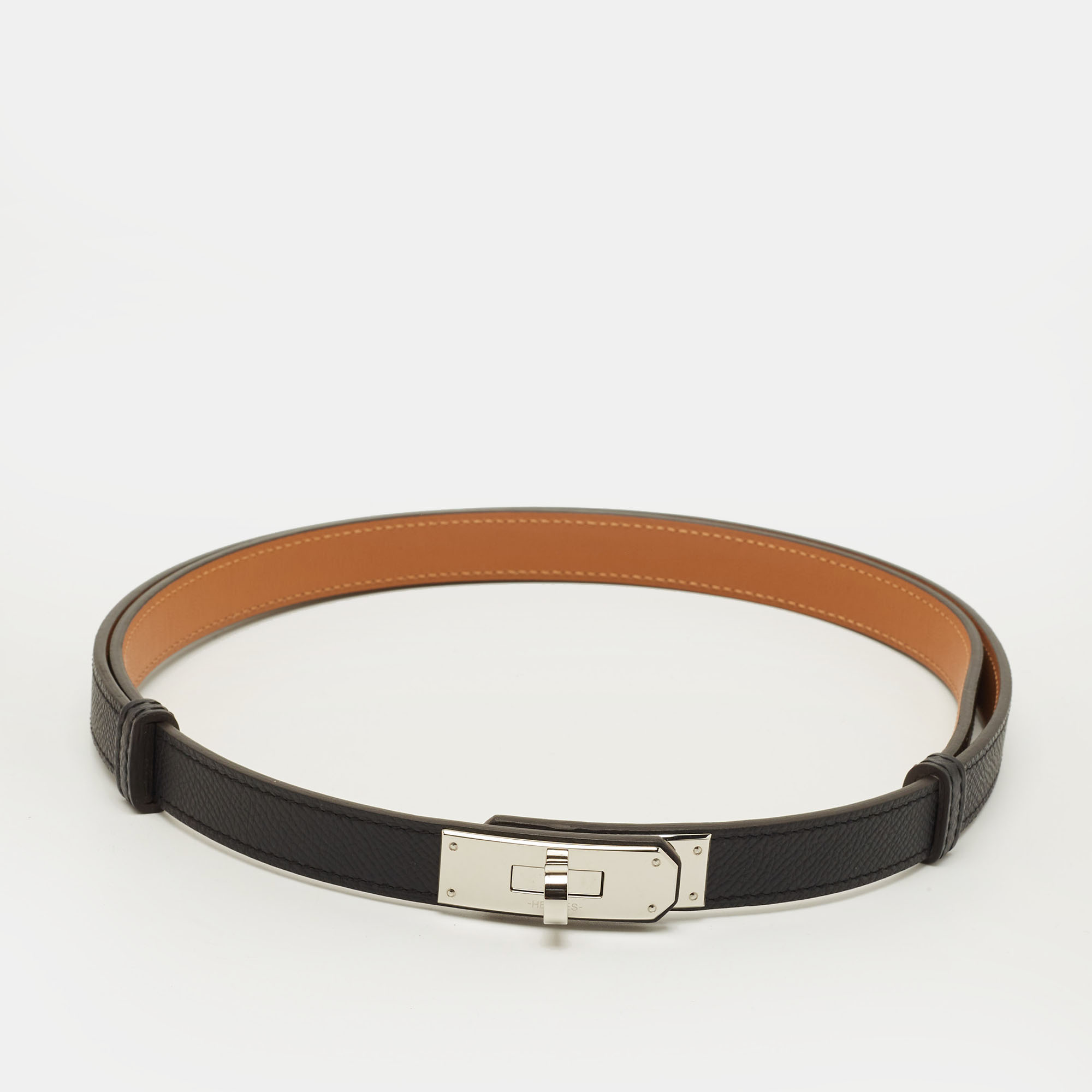 

Hermès Kelly 18 Palladium Finish Adjustable Belt Noir Epsom Leather, Black