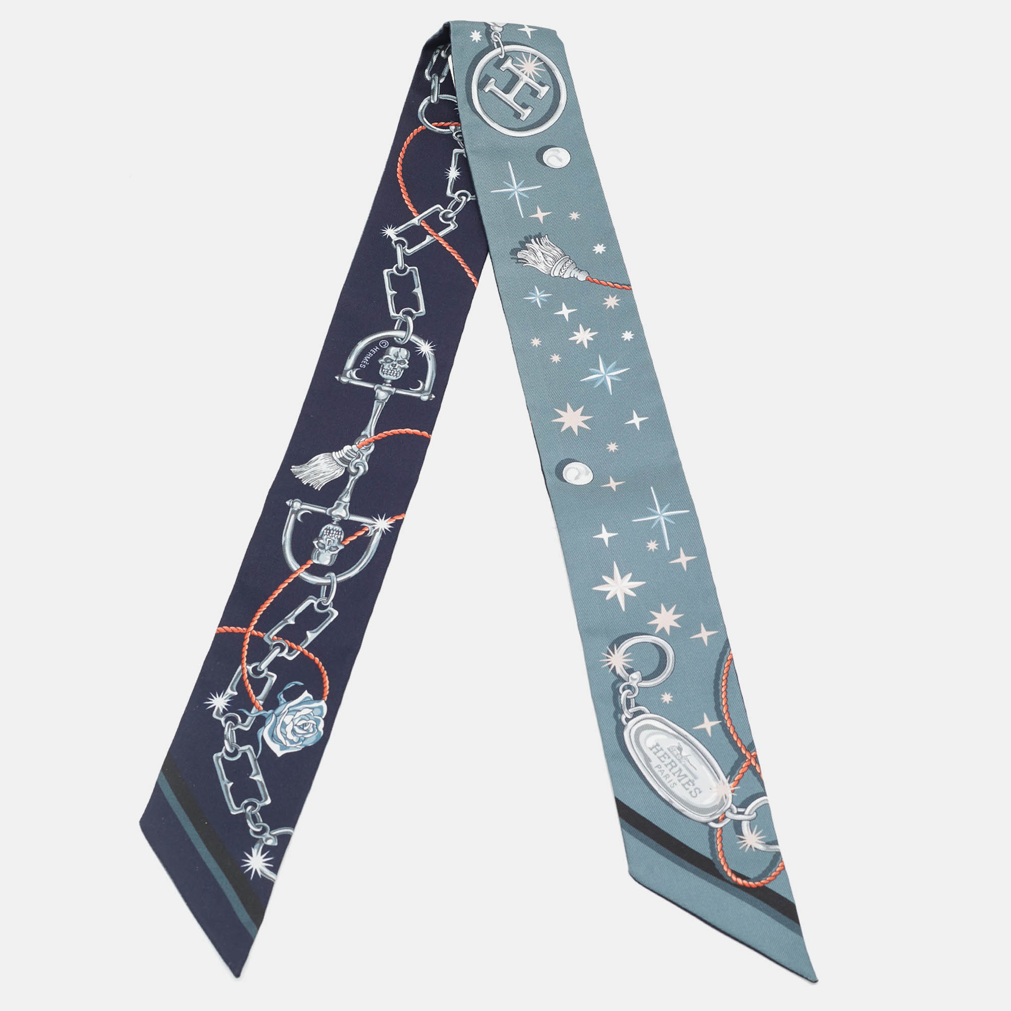 

Hermès Marine Blue C'est la Fete Silk Twilly, Navy blue