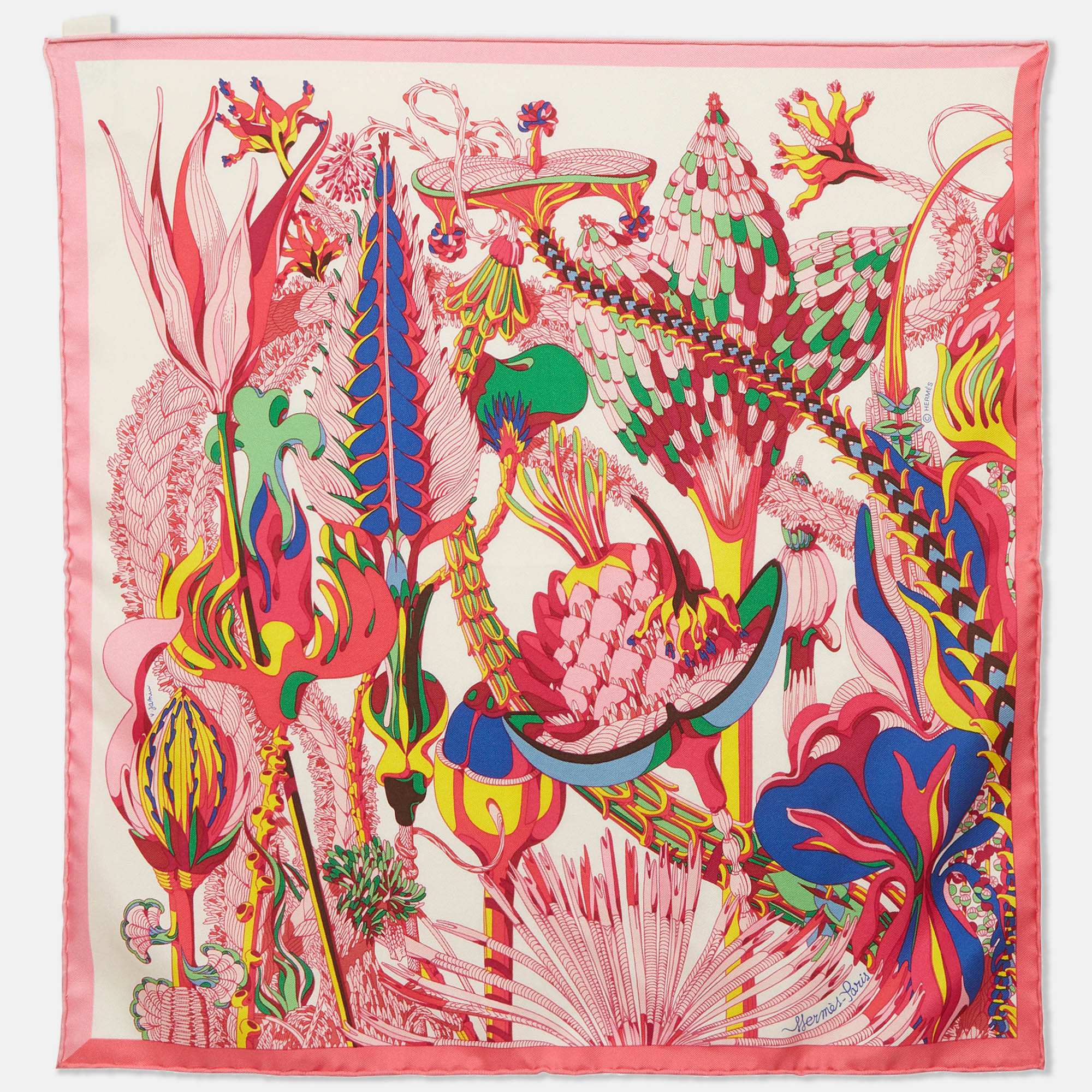 

Hermès Pink Fantaisie Botanique Silk Scarf 45
