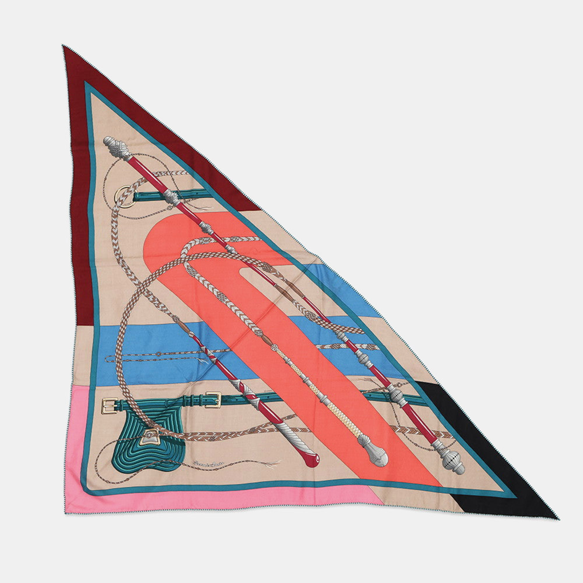 

Hermes Carre Triangle "Clic" Rose Vif / Blue / Multicolorh361662S 06 Cashmere70% Silk30%, Multicolor