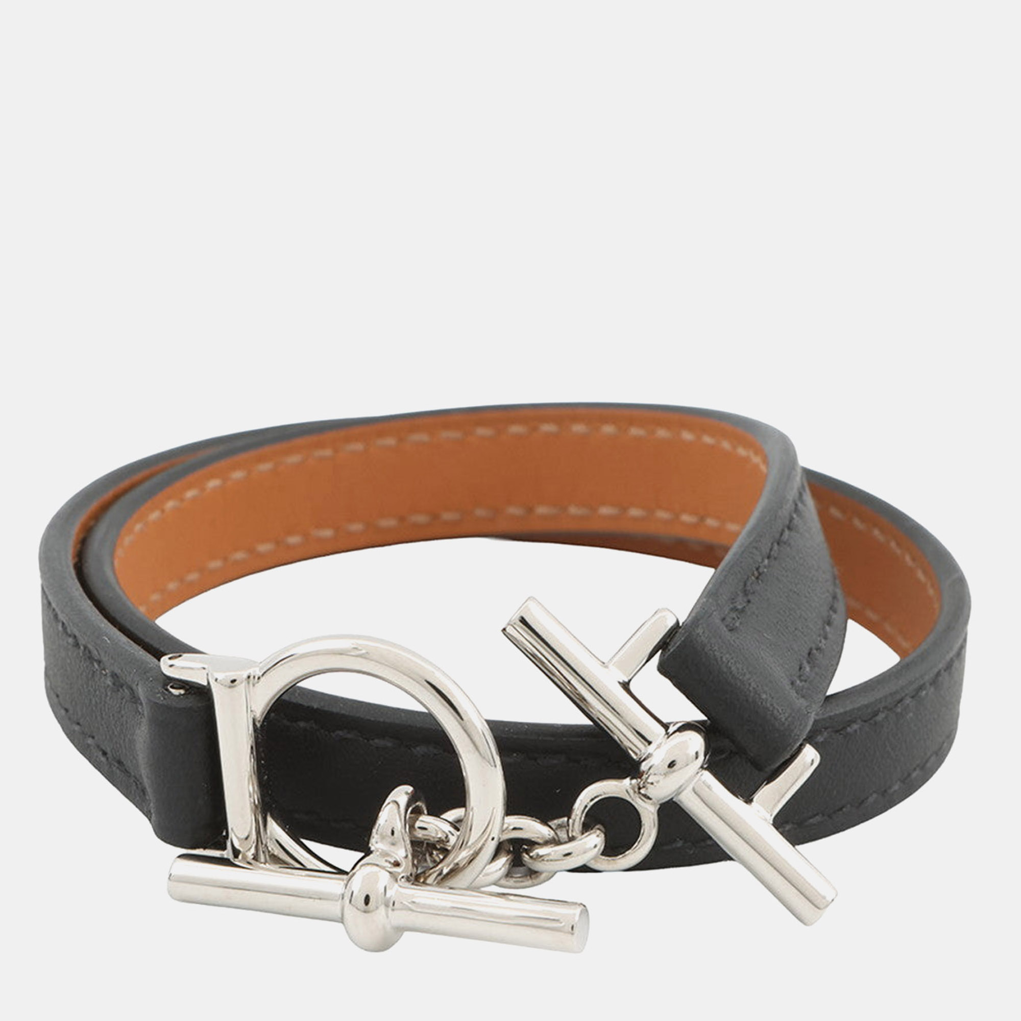 

Hermes Leather Bracelet "CroisiRe" Double Tour Size  Black Swift Leather