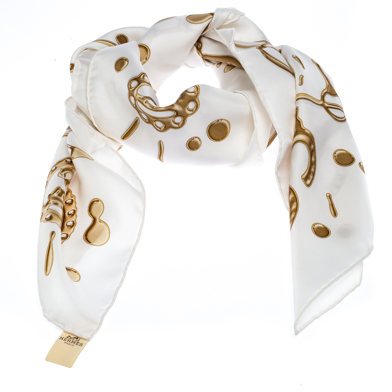 

Hermes White Cheval Fusion Printed Silk Scarf