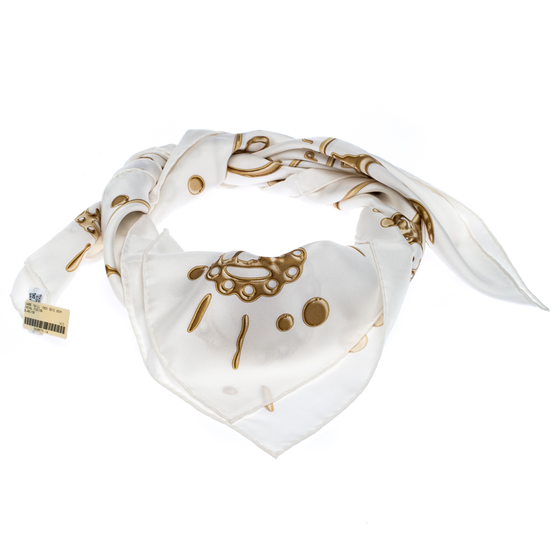 Pre Owned Hermes White Cheval Fusion Printed Silk Scarf