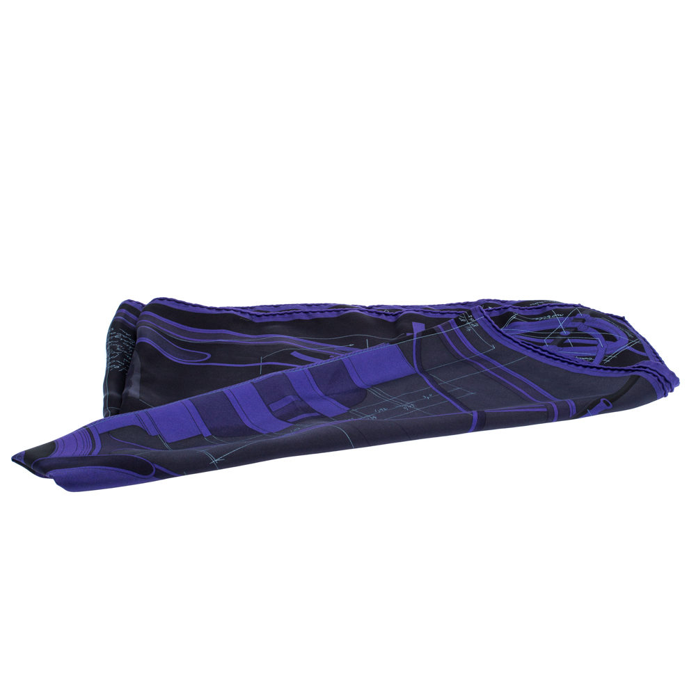 

Hermes Purple & Black Petit Duc Print Silk Scarf