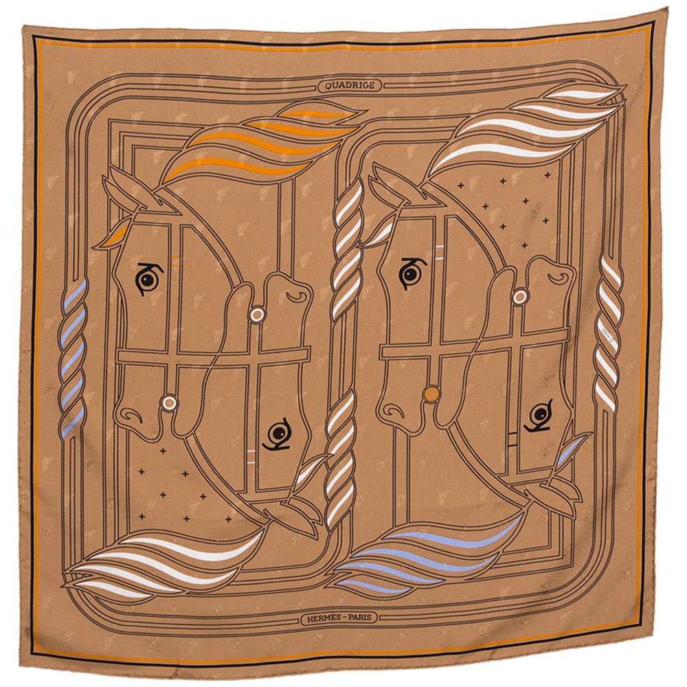 

Hermes Brown Quadrige Au Fil Silk Square Scarf