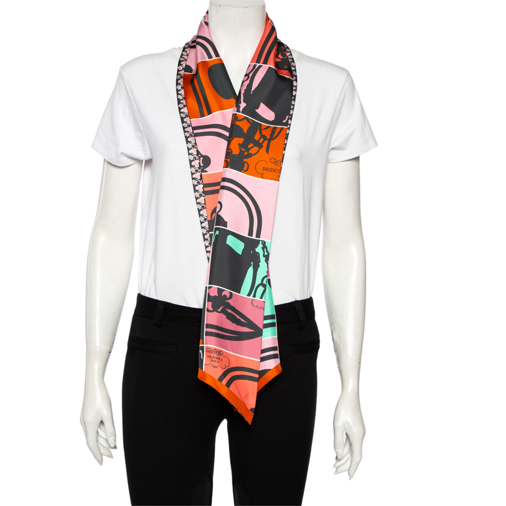 

Hermes Multicolored Messy Flower Print Maxi Silk Twilly, Multicolor