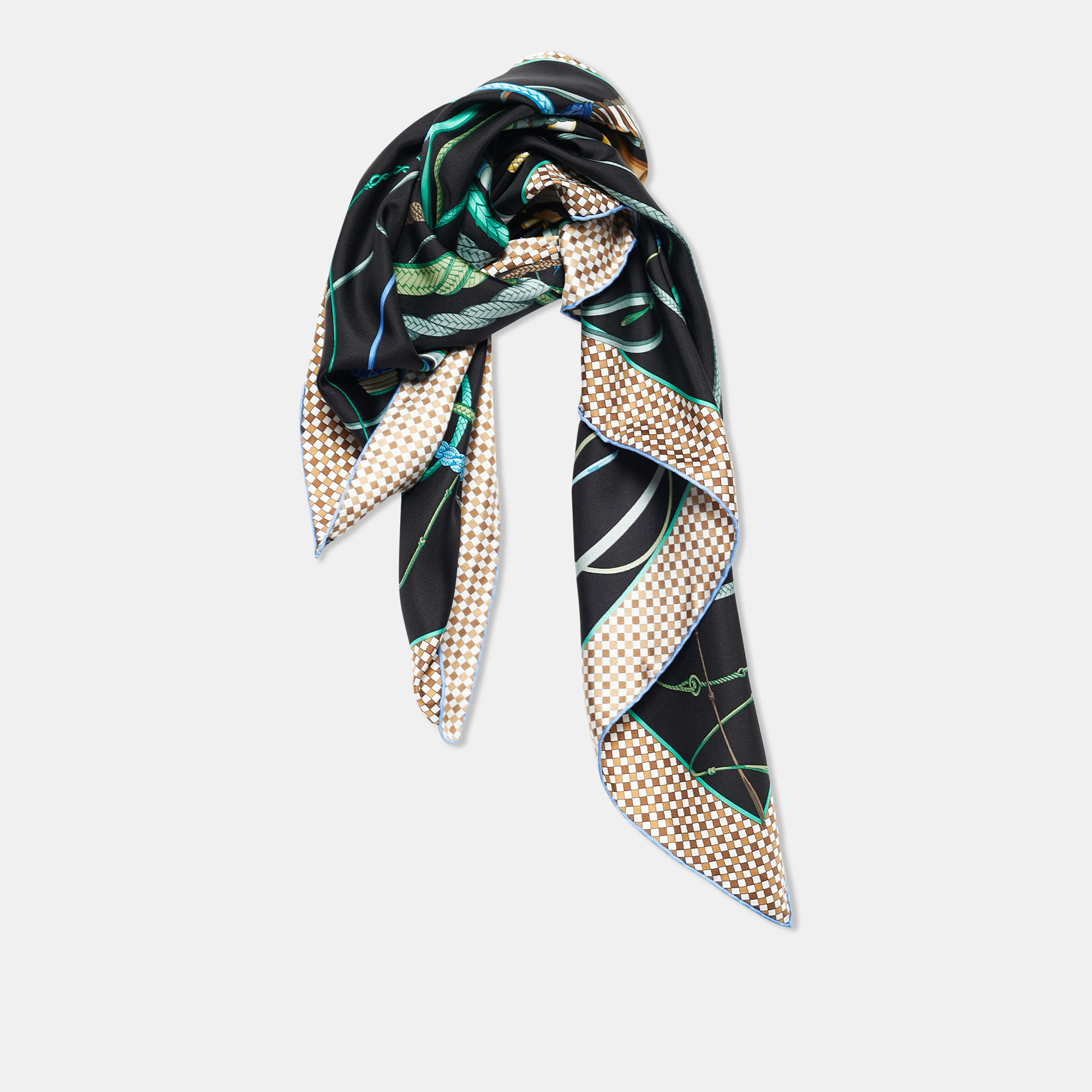 

Hermes Black Fouets Et Badines Print Silk Twill Square Scarf