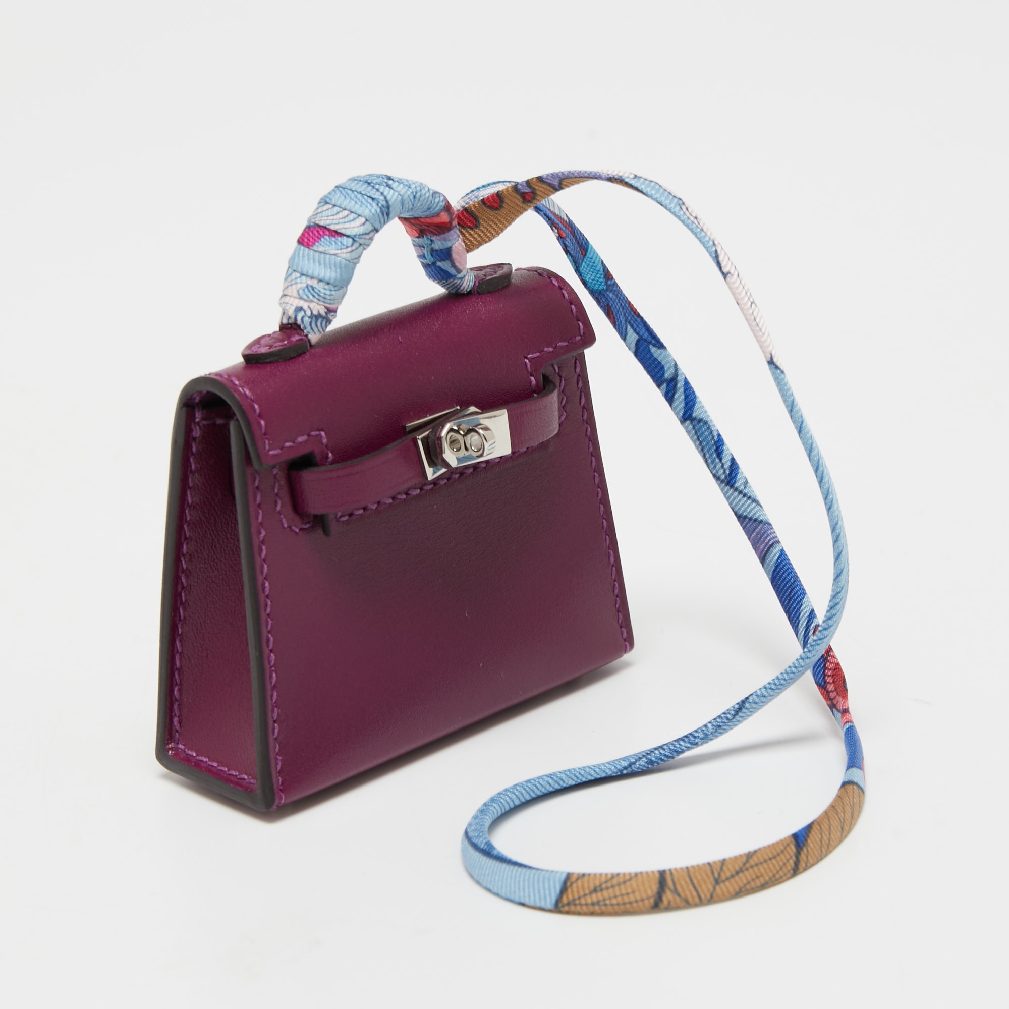 

Hermes Anemone Tadelakt Leather Mini Kelly Twilly Bag Charm, Purple