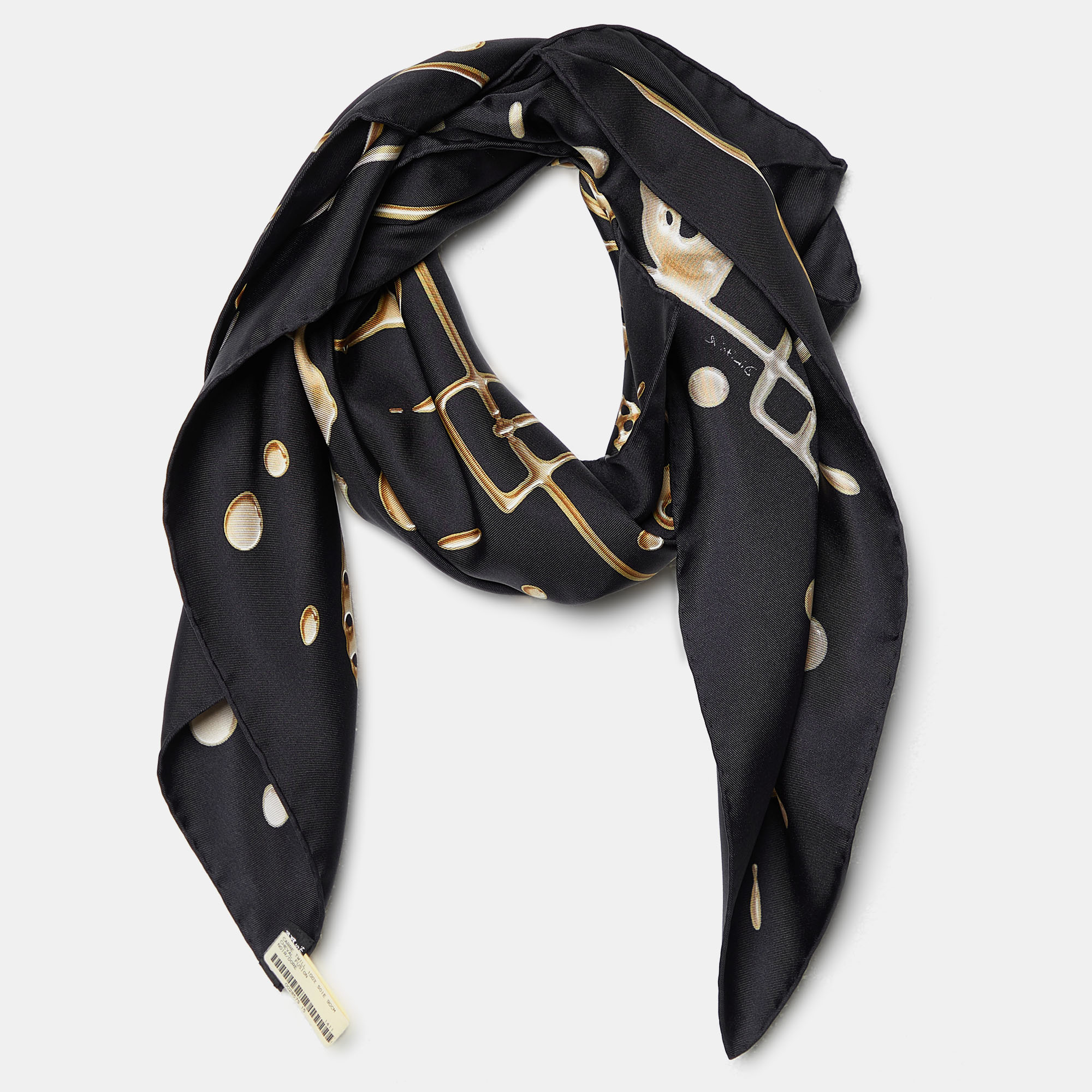 

Hermès Black & Gold Cheval Fusion Silk Scarf