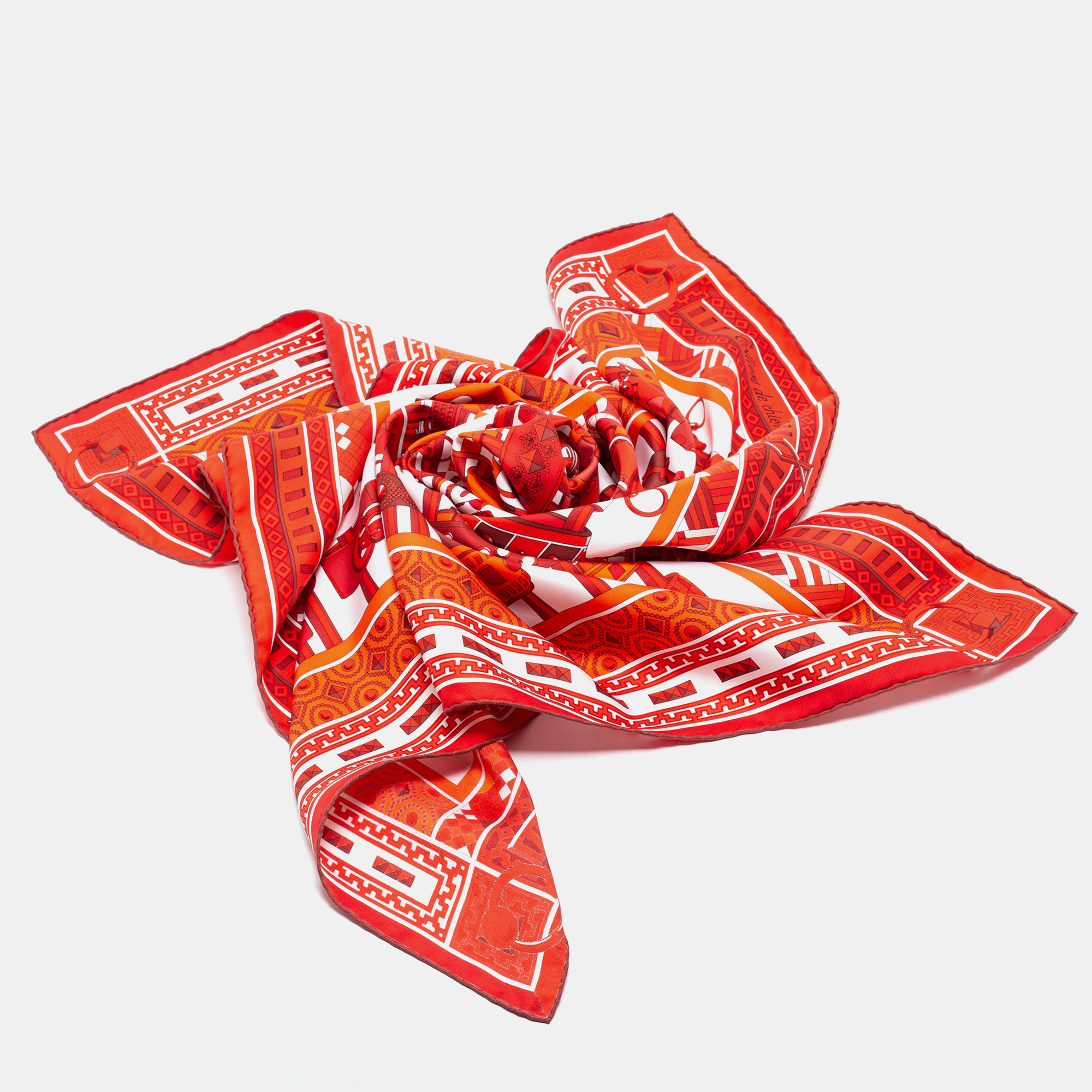 

Hermes Red Collier de Chiens Square Scarf