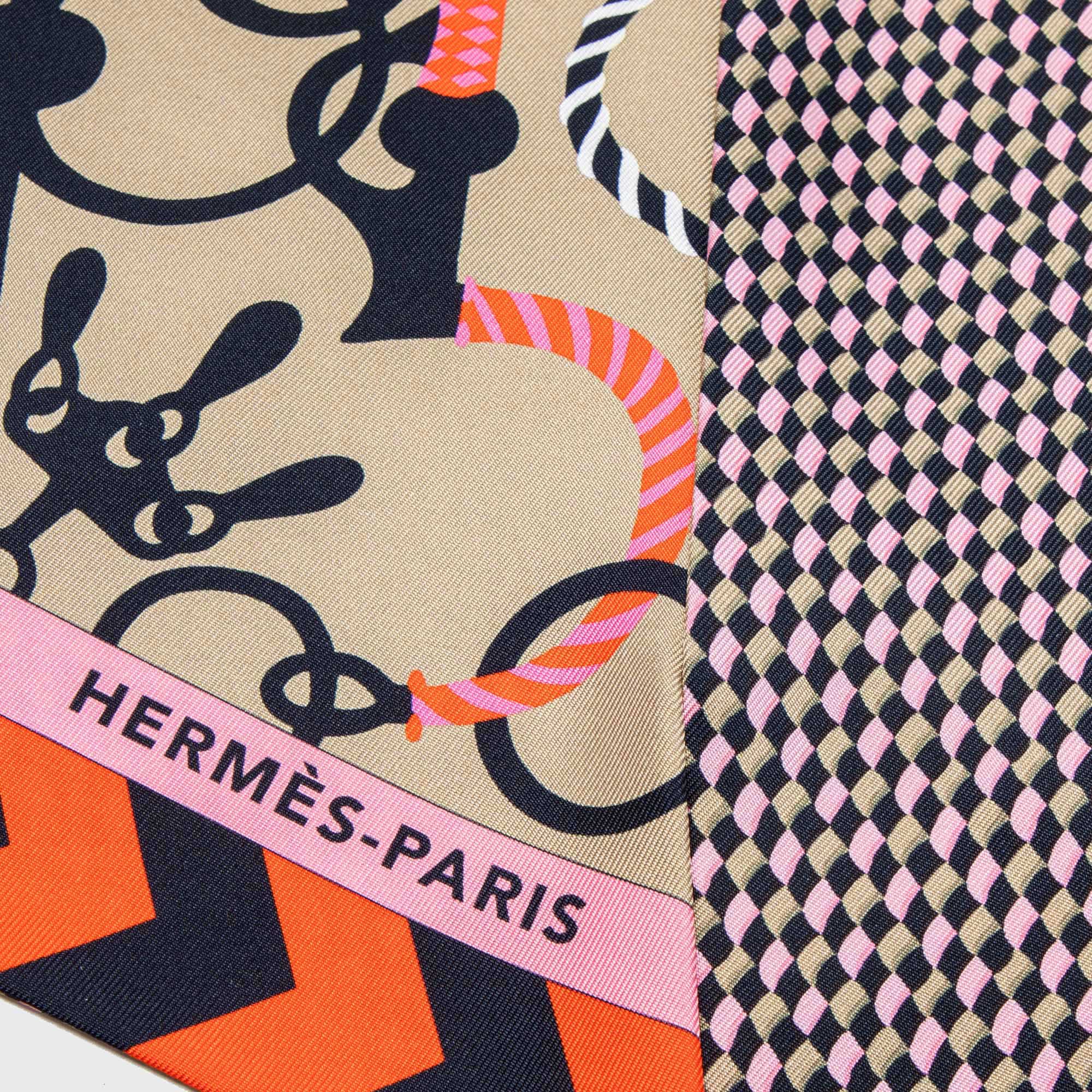 

Hermes Multicolor Mors Et Tresse Silk Maxi Twilly Scarf, Beige