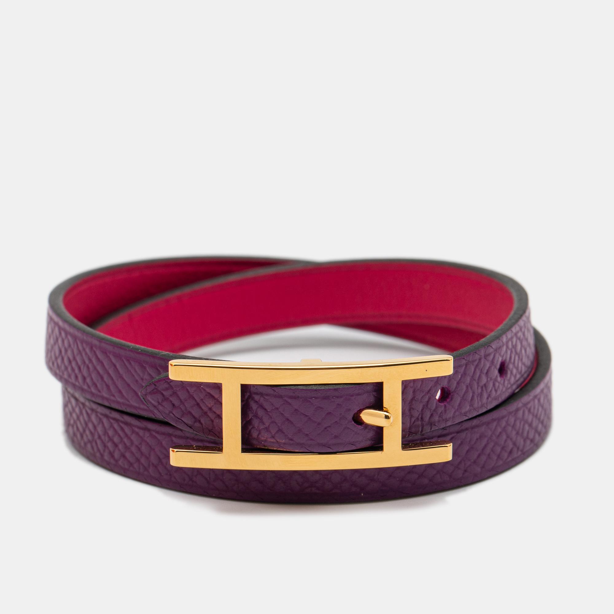 Pre Owned Hermes Behapi Double Tour Gold Tone Wrap Bracelet