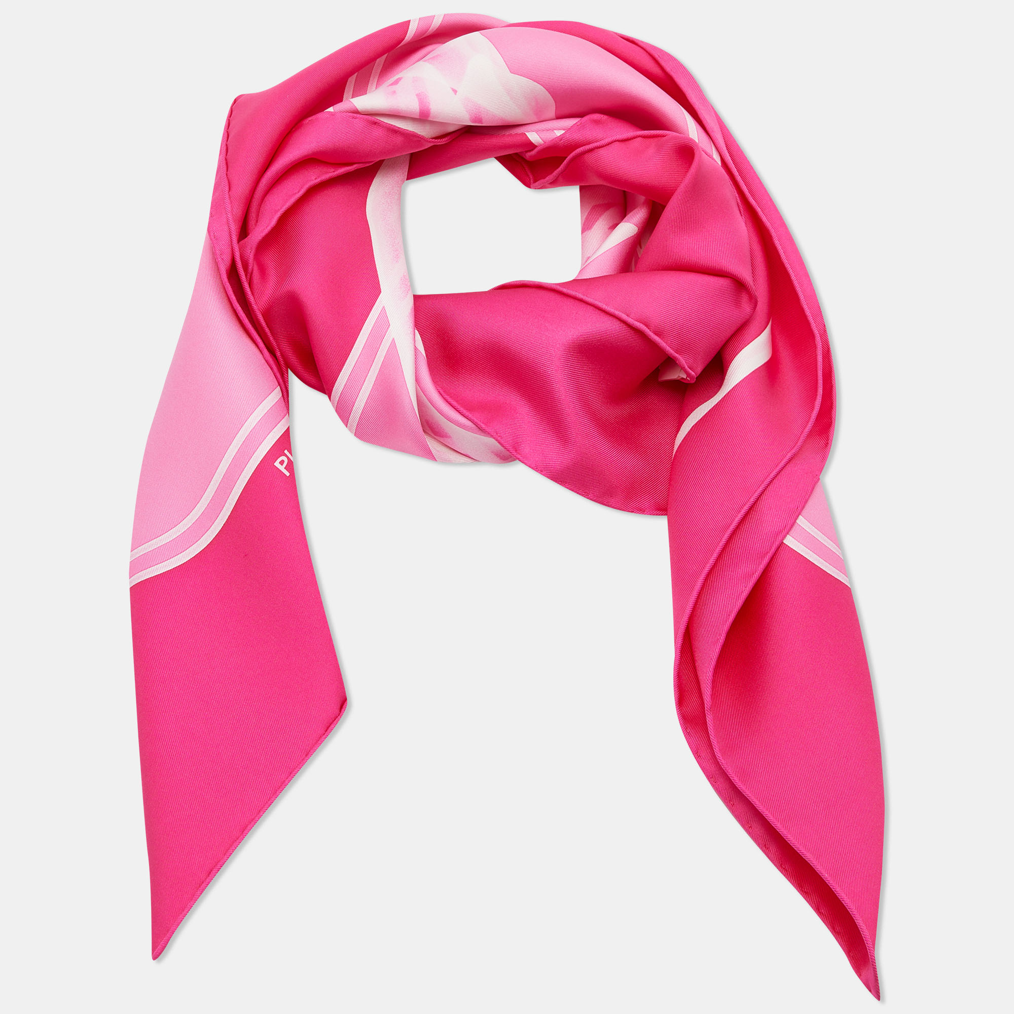 

Hermes Pink Please Check In Printed Silk Square Scarf