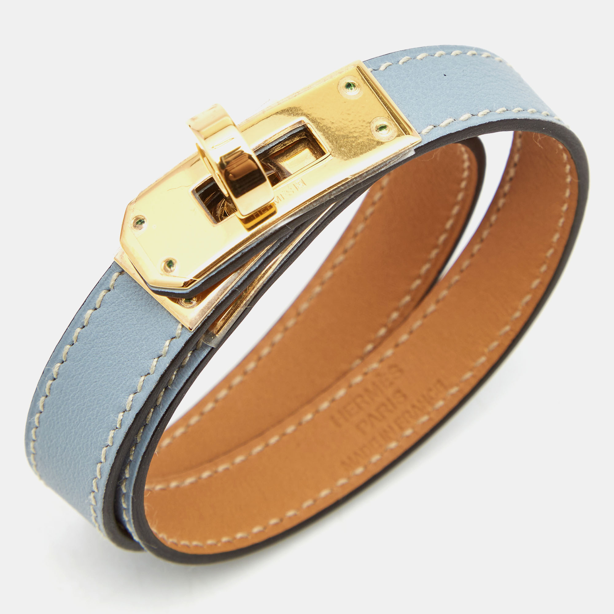 

Hermes Kelly Double Tour Leather Gold Plated Wrap Bracelet