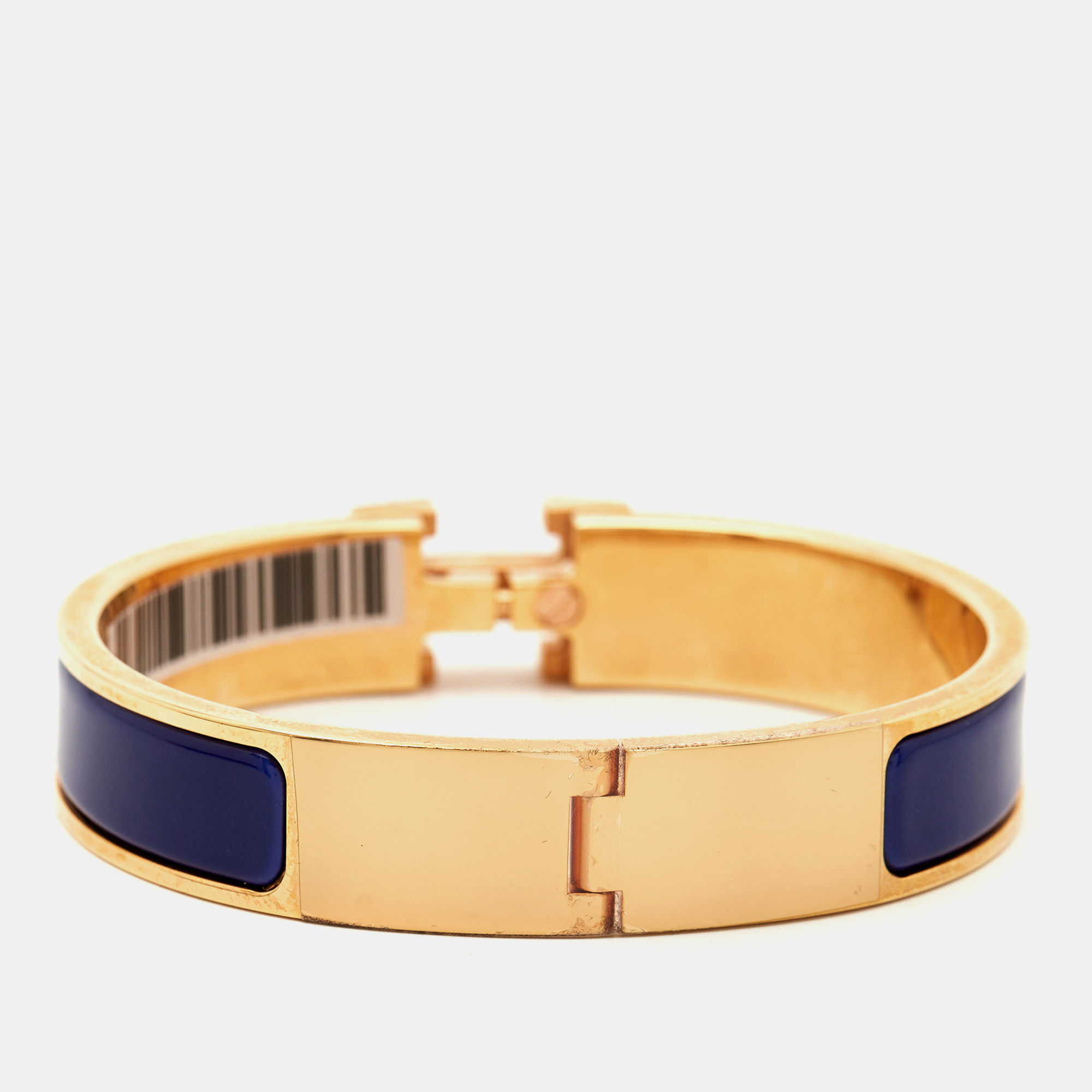 

Hermes Clic H Blue Enamel Gold Plated Cuff Bracelet