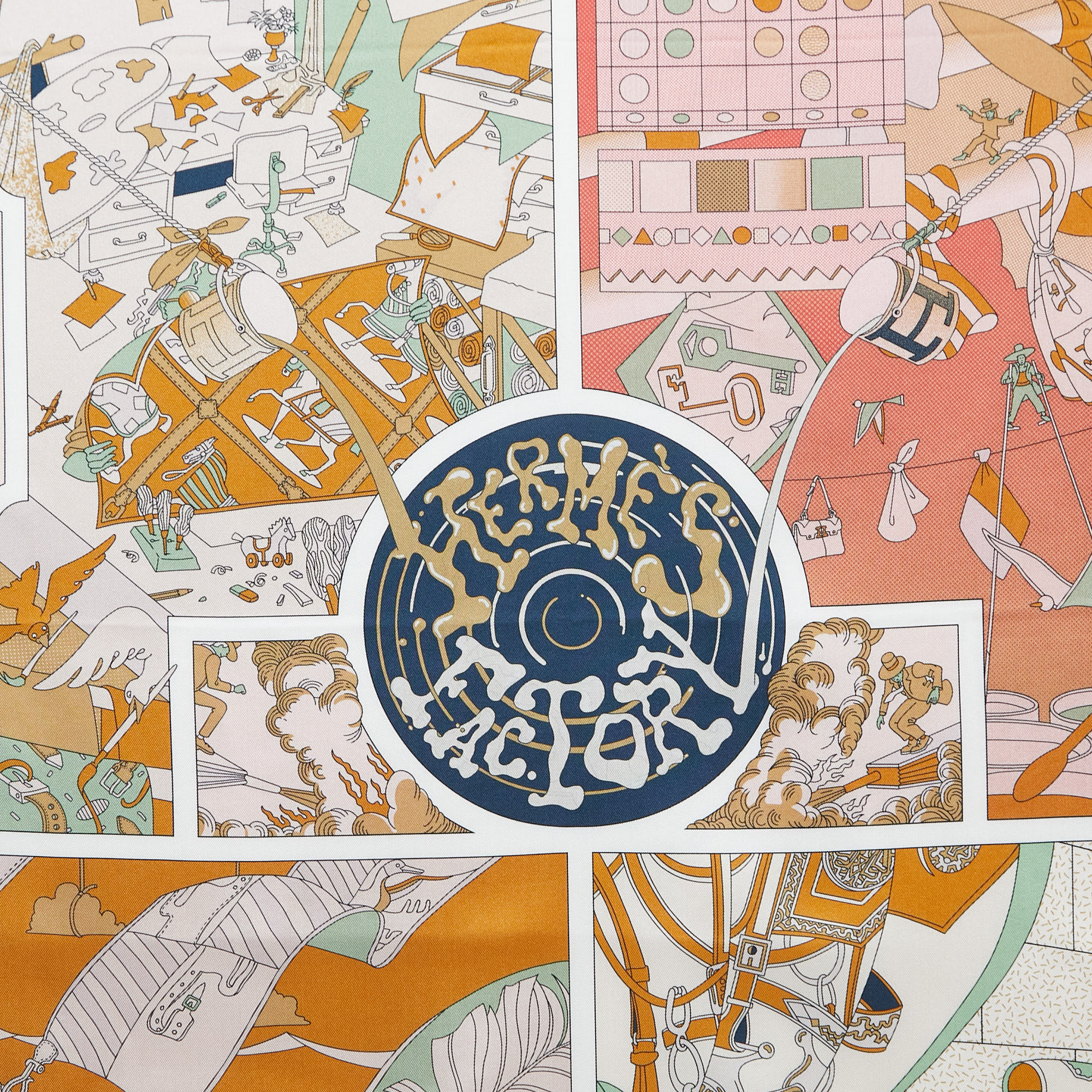 

Hermès Multicolor Hermes factory Printed Silk Square Scarf