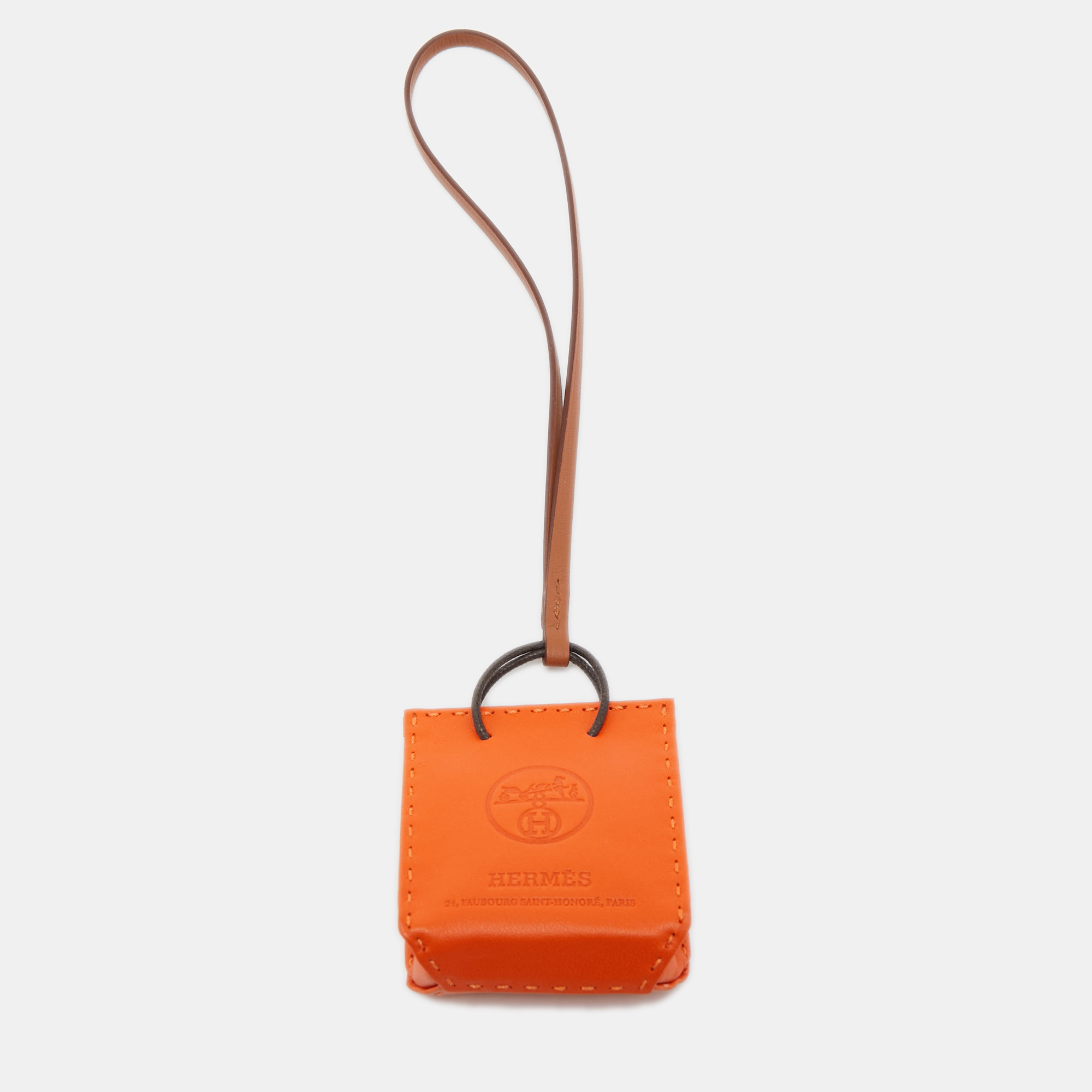 

Hermes Feu/Gold Milo Lambskin and Swift Leather Shopping Bag Charm, Orange