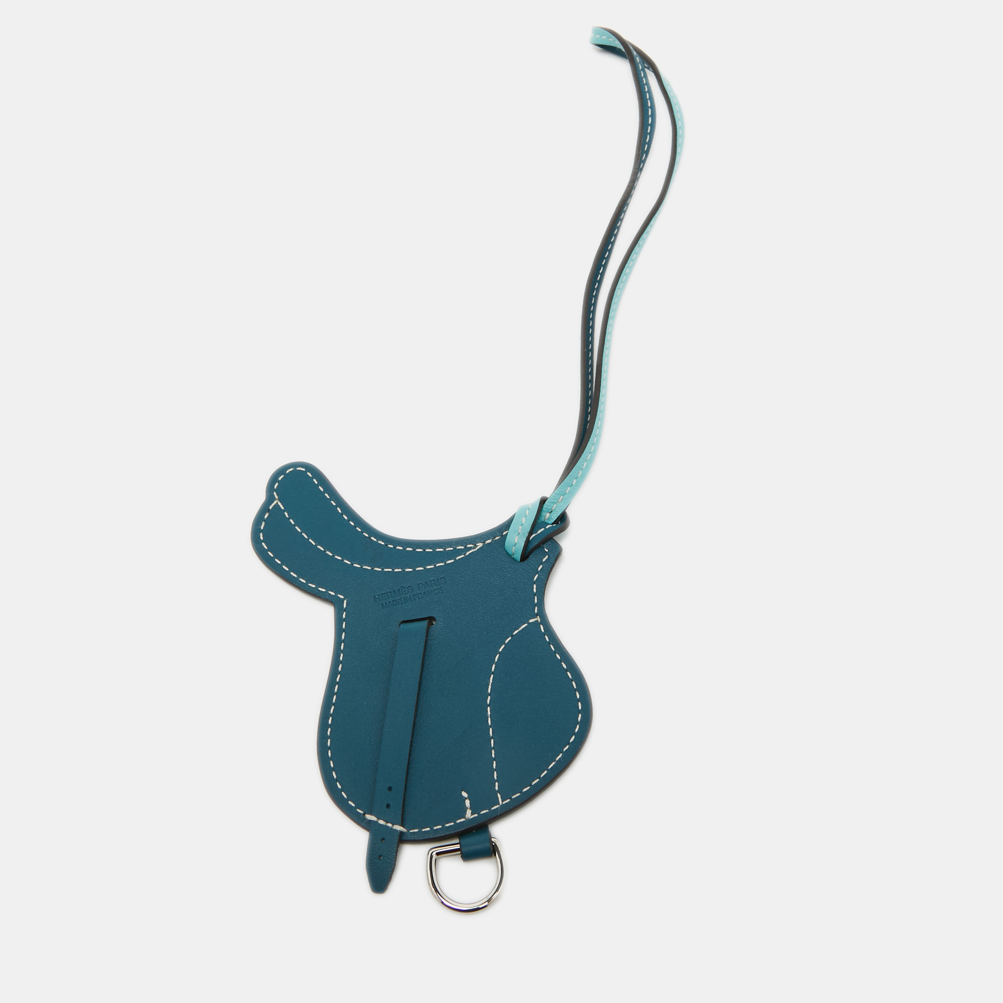 

Hermès Bleu Atoll/Colvert Swift Leather Paddock Selle Horse Saddle Bag Charm, Blue