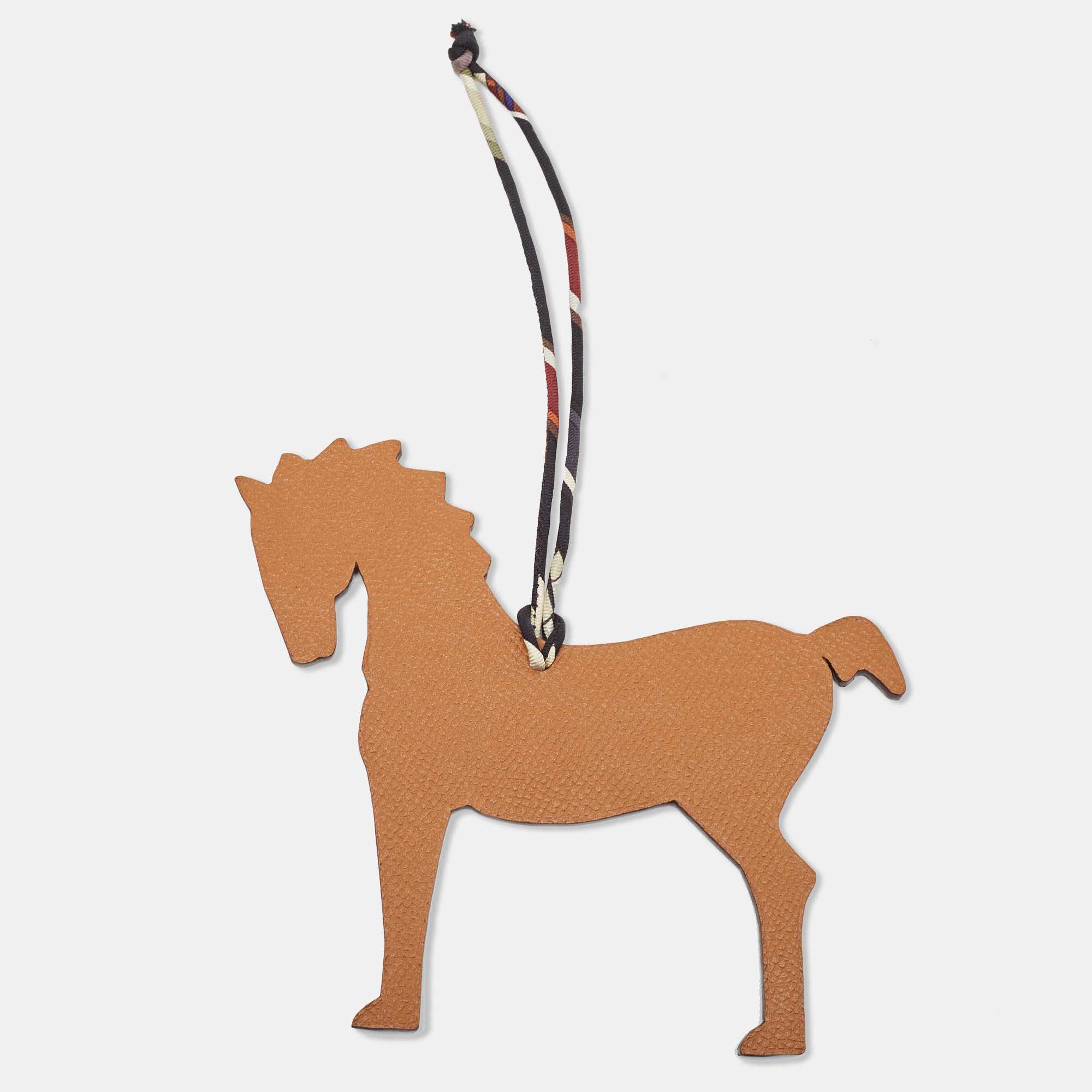 

Hermès Cognac/Colvert Epsom and Clemence Leather Horse Bag Charm, Brown