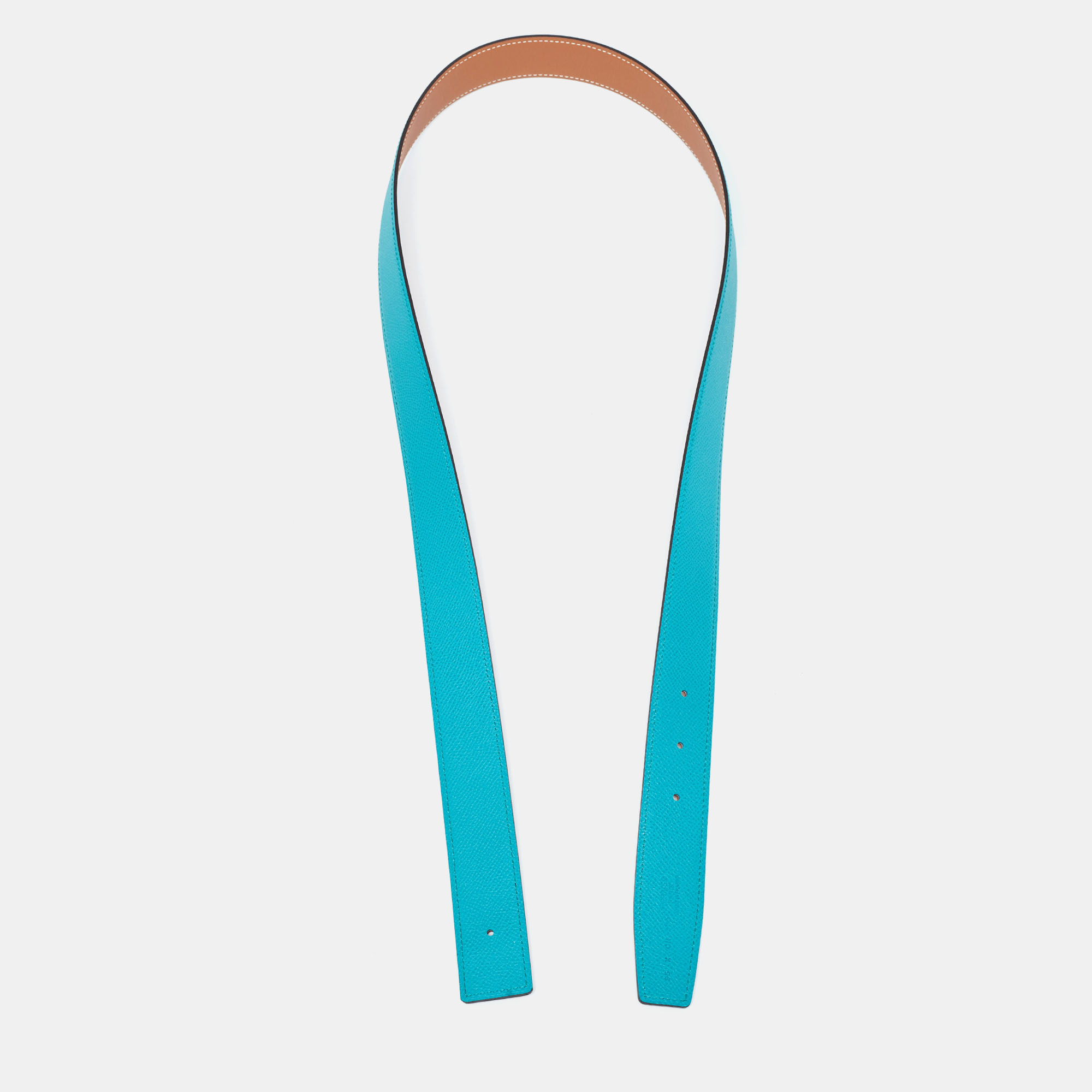 Hermes Gold/Bleu Paon Epsom and Swift Leather Reversible Belt Strap Size 95CM