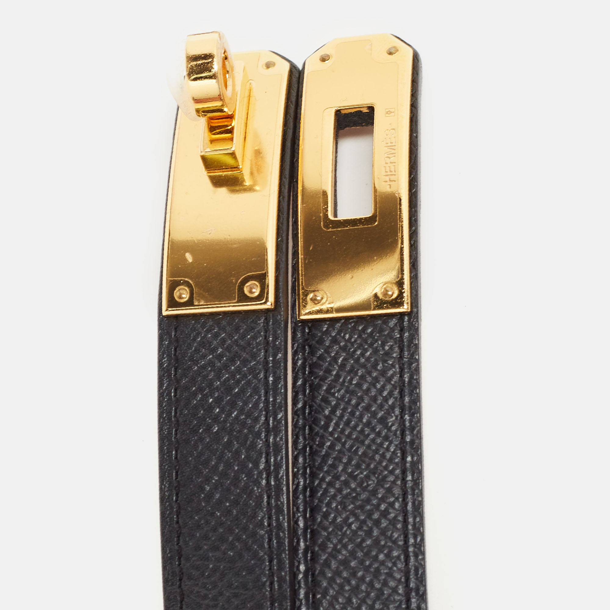

Hermès Black/Gold Epsom and Swift Leather Gold Finished Kelly 18 Belt