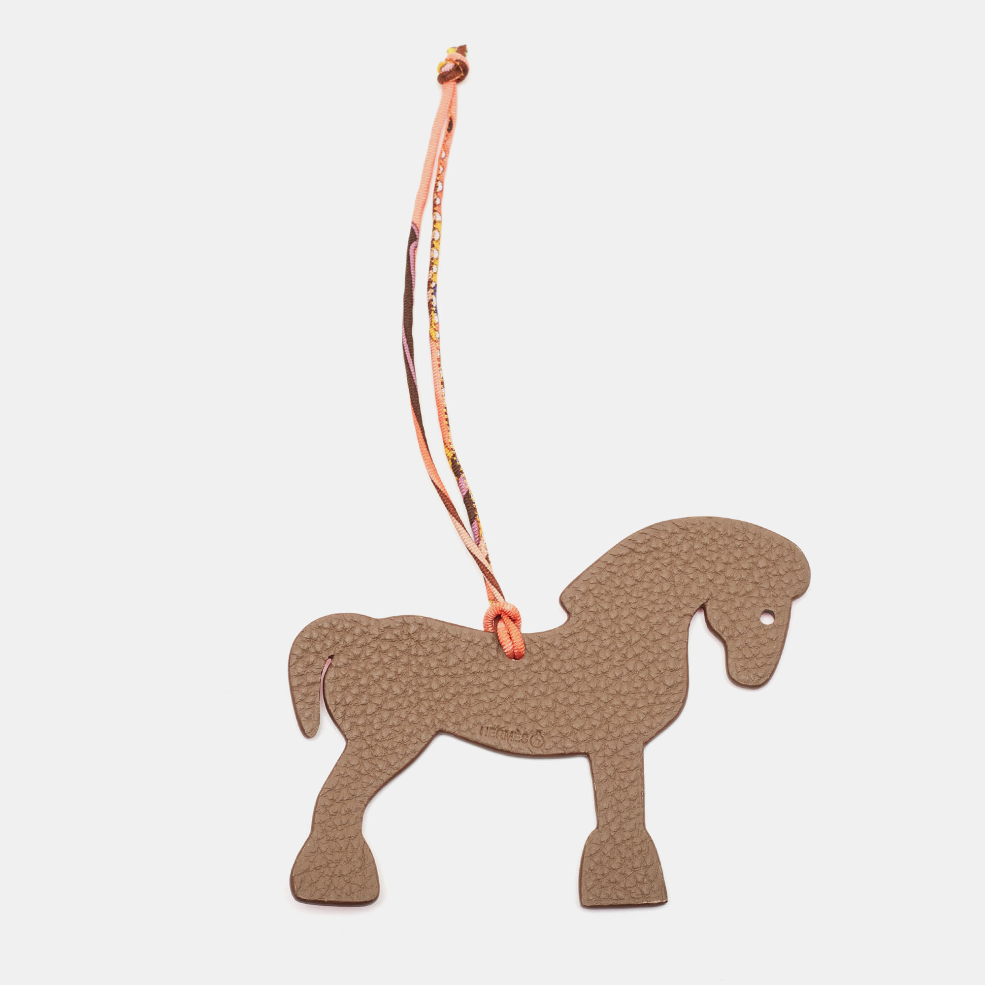 Pre-owned Hermes Hermès Rose Confetti/etain Epsom And Togo Leather Petit H Hermy Horse Bag Charm In Pink